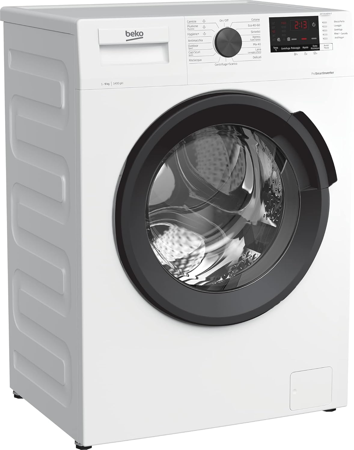 Beko - AMTX91482AI-IT - Lavatrice 9kg, Classe A, 1400giri, Inverter, Display digit, Vapore SteamCure, Dimensioni AxLxP: 84x60x64 cm
