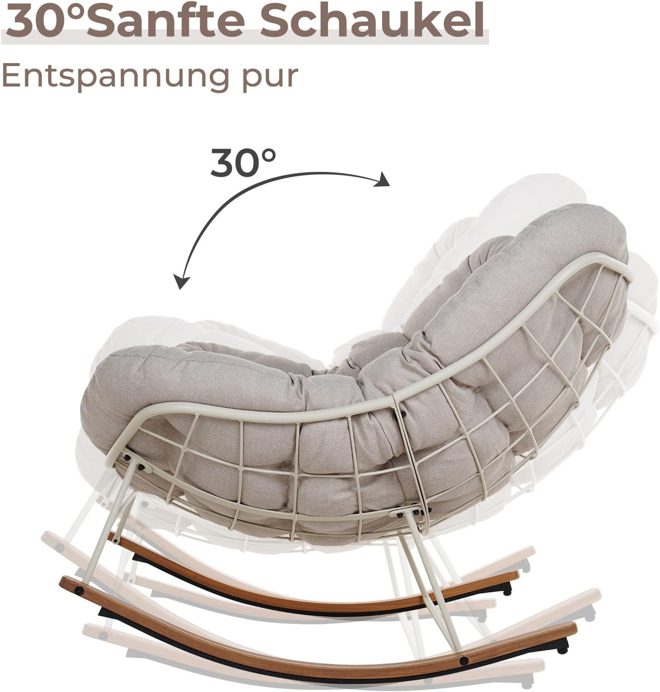 Grand Patio Schaukelstuhl Garten Schwingsessel schaukelsessel Wohnzimmer Relaxstuhl mit gepolsterter, bis 150 kg belastbar für Garten, Schlafzimmer, Wohnzimmer, Ecke, Veranda, Cremeweiß