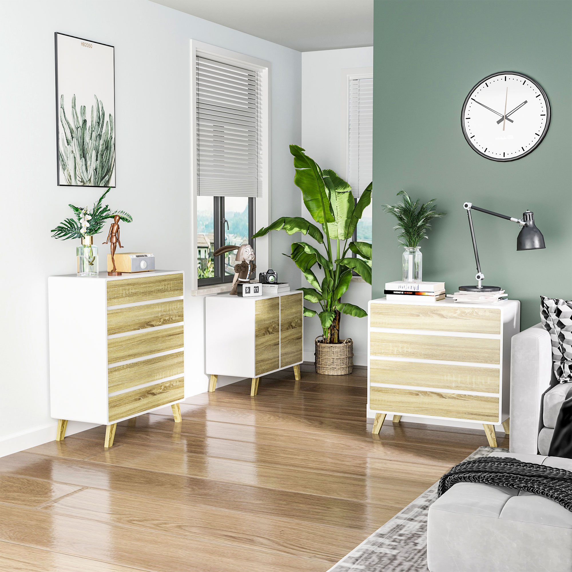 HOMCOM Aufbewahrungsschrank Sideboard mit 2 Türen und 2 verstellbaren Regalen 80 x 40 x 70 cm Weiß und Holzoptik
