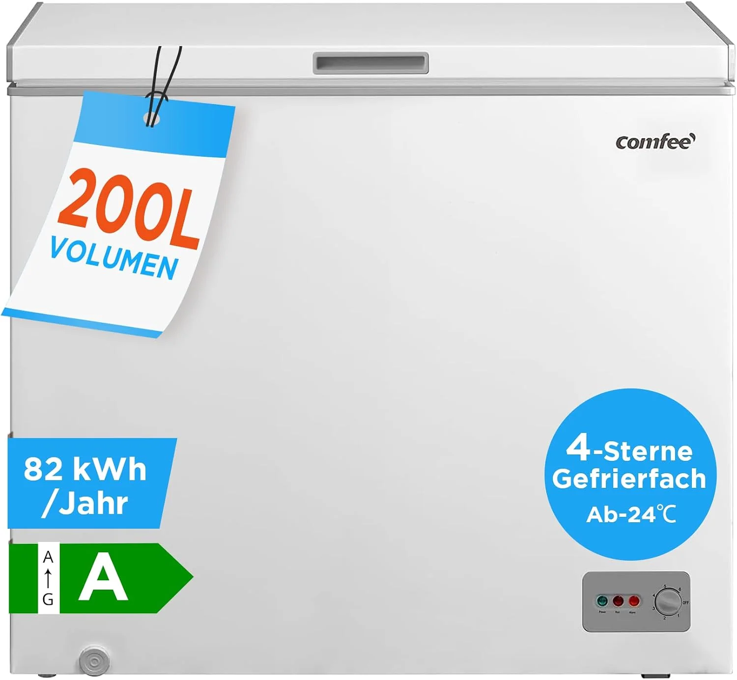 Comfee RCC201WH6(E) Gefriertruhe/82 kWh/Jahr/85cm hoch/200L/Inverter-Kompressor/41dB Geringe Lautstärke/Geeignet für verschiedene
