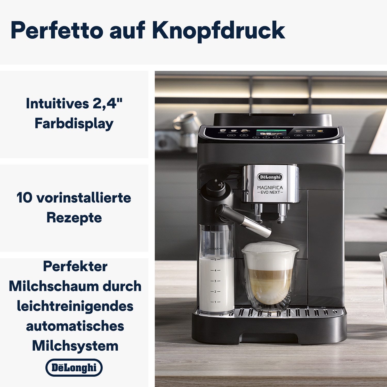 Kaffeevollautomat Magnifica Evo Next ECAM310.60.GB, Barista-Genuss per Touch, grau