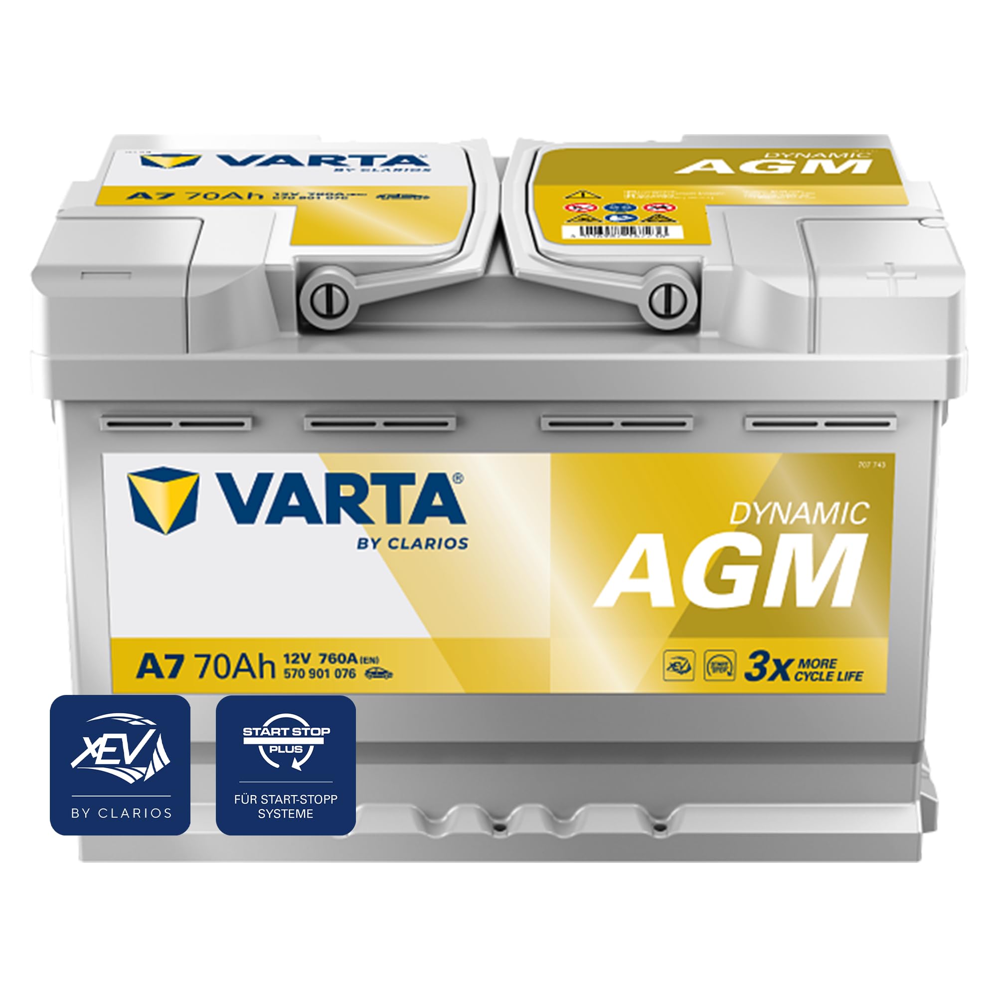 VARTA Dynamic AGM A7 12V 70Ah 760A Nassbatterie Starterbatterie Start Stopp xEV wartungsfreie Bleisäure