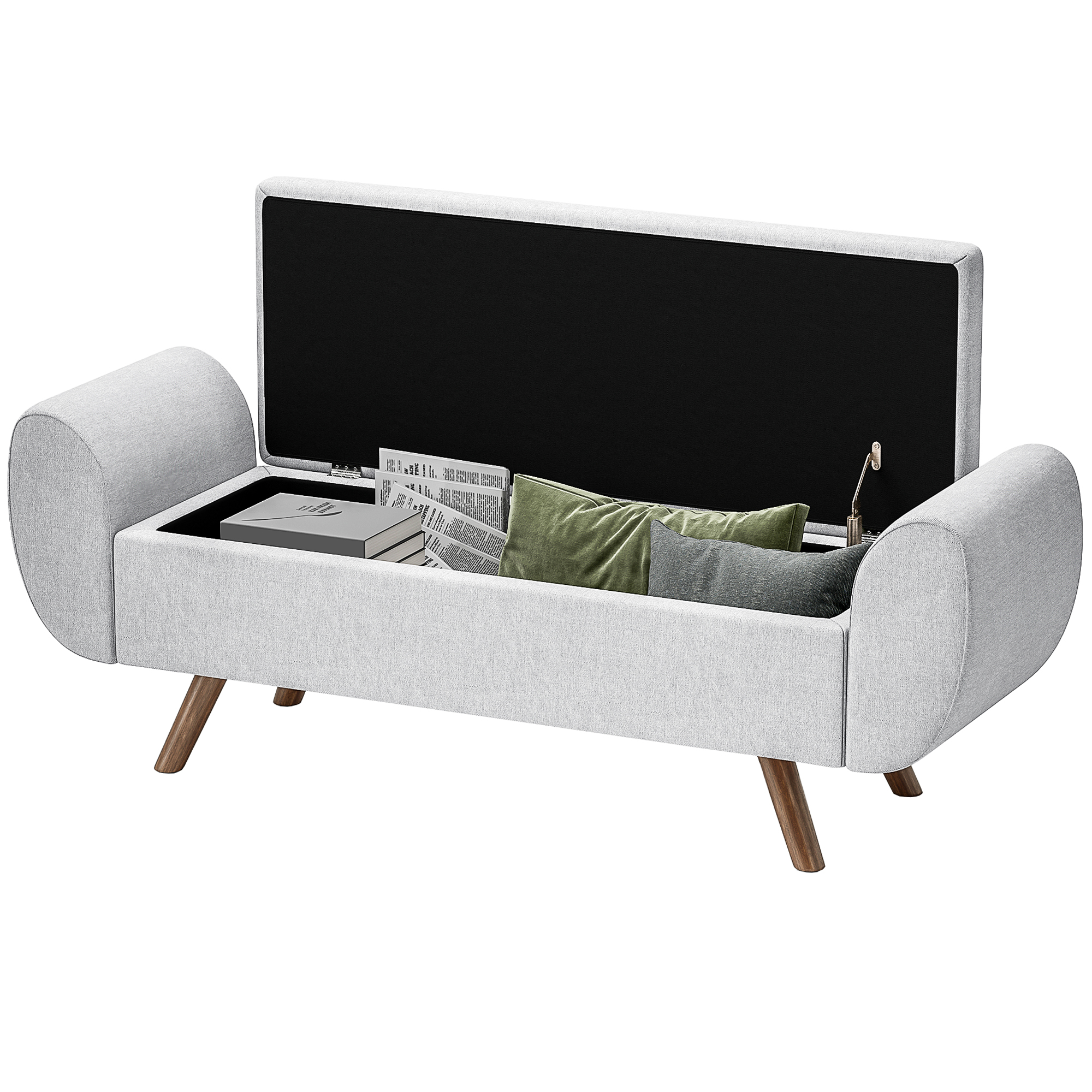 HOMCOM Aufbewahrungsbank 53,8L mit gepolsterter Sitzfläche aus Leinen und Armlehnen, für Wohnzimmer, Schlafzimmer, Eingangsbereich, 132 x 42 x 50 cm, grau