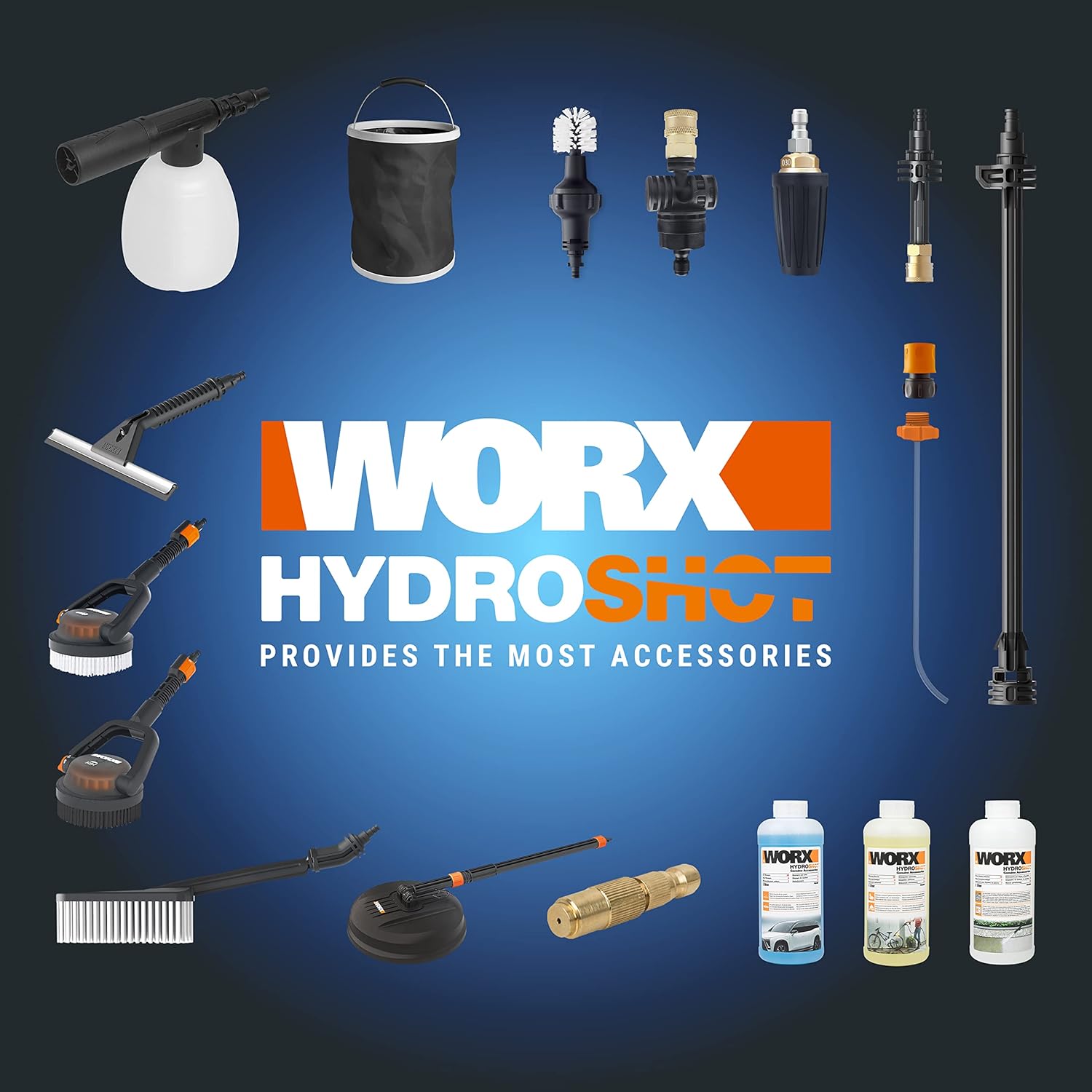 WORX Nitro 18V(20V MAX) Hydroshot Akku-Hochdruckreiniger WG633E.1, PowerShare, Terrassenreinigung und Autoreinigung, Max. 56 Bar, 220L/H, mit Zubehör, 4,0 Ah Akku & Ladegerät ‎‎Orange & Schwarz