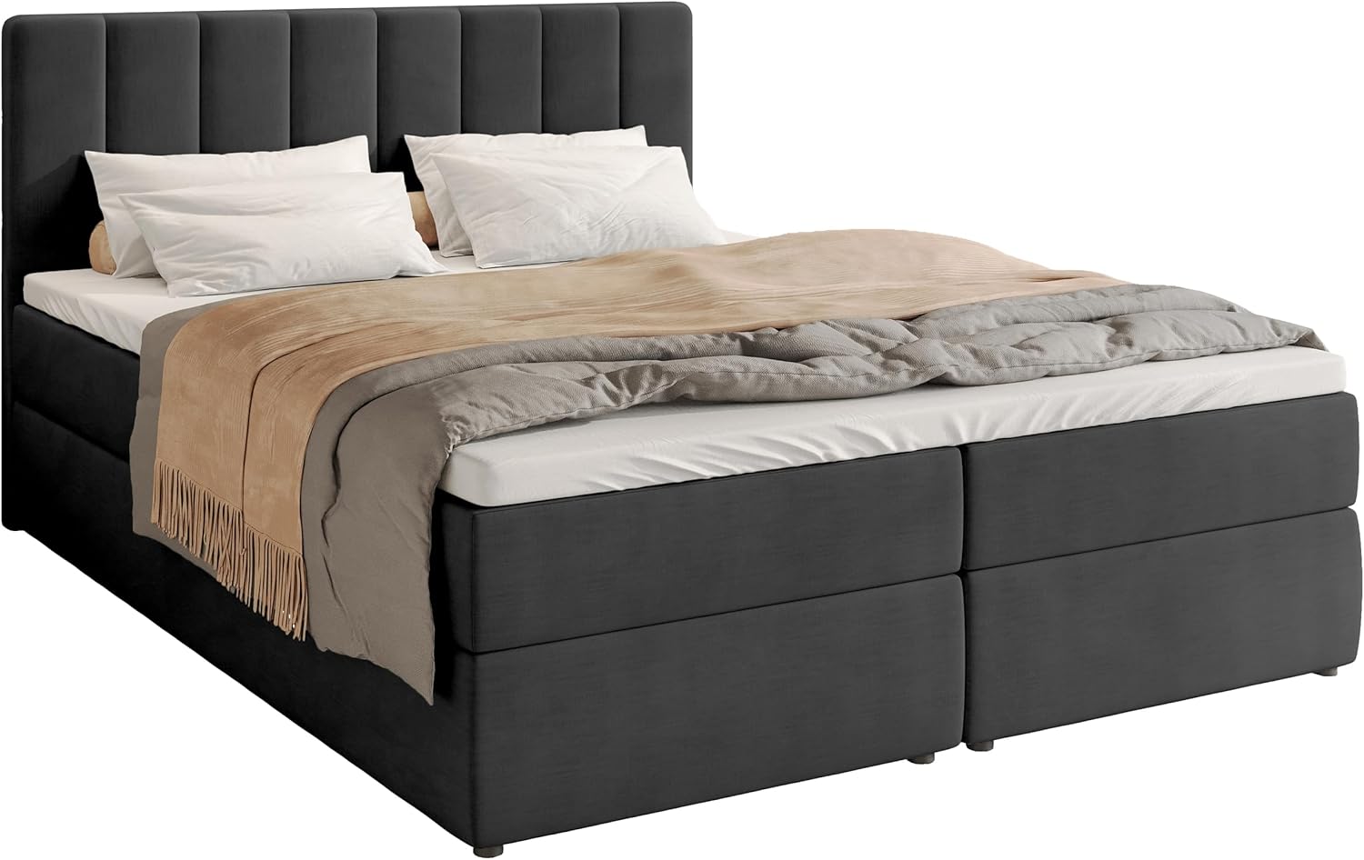 BROMARKT Boxspringbett mit Bonell Matratze Härtegrad H3 140x200cm Polsterbett mit Bettkasten Doppelbett mit Topper gepolsterte Kopfstütze Bett für Schlafzimmer Denver Dunkelgrau