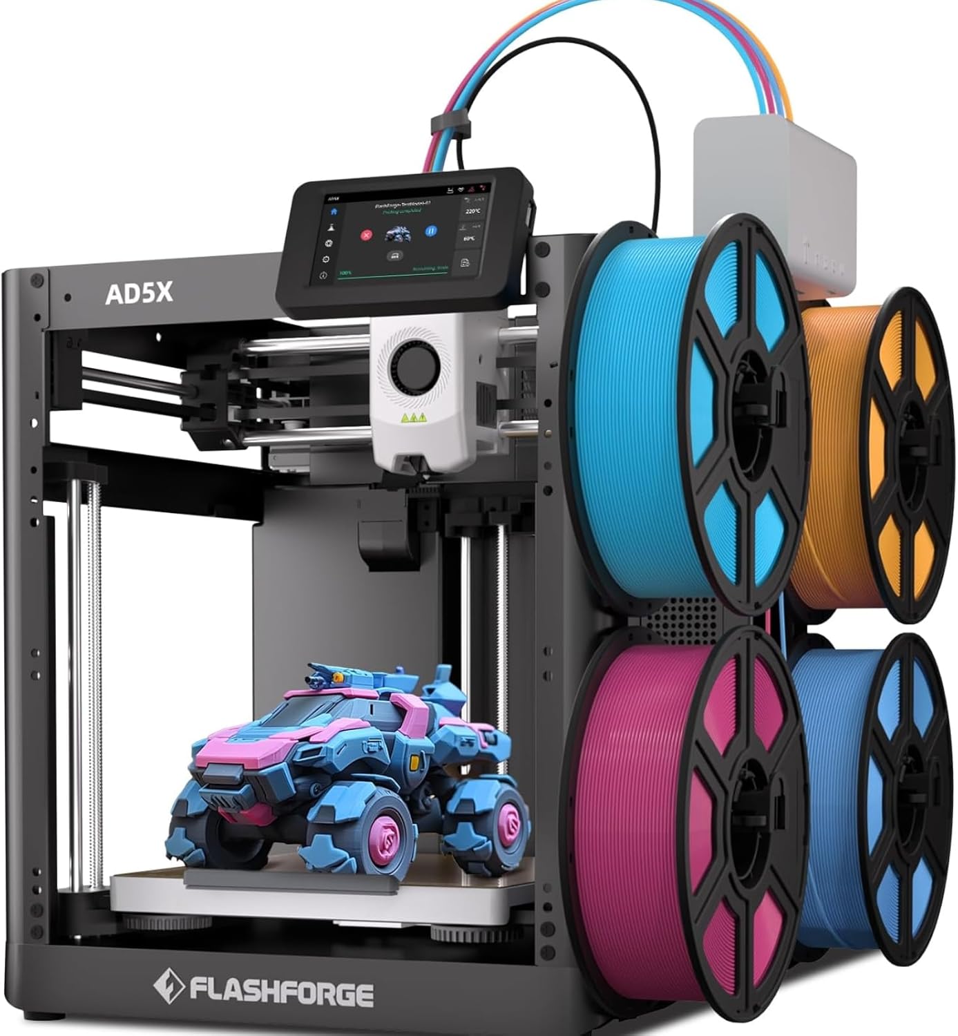 Flashforge Adventurer 5X 3D-Drucker mit Mehrfarbendruck, Anpassbar mit IFS,AD5X 3D-Drucker für mehrere Materialien,Vollautomatische Nivellierung,Maximale Geschwindigkeit: 600mm/s,Unterstützt PETG CF