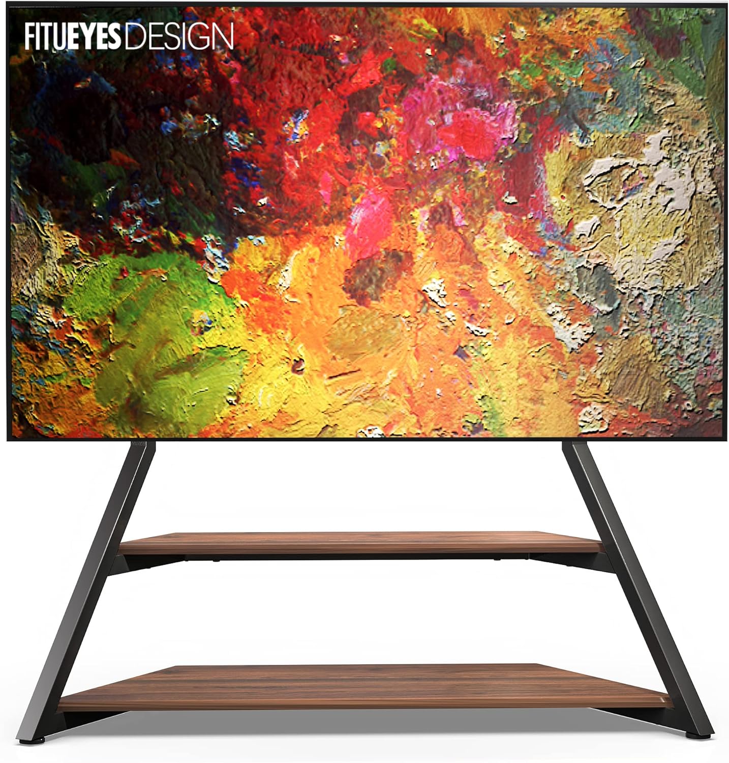 FITUEYES Large TV Floor Stand for 75–100 Inch TVs, Eiffel Series with Wood Shelf