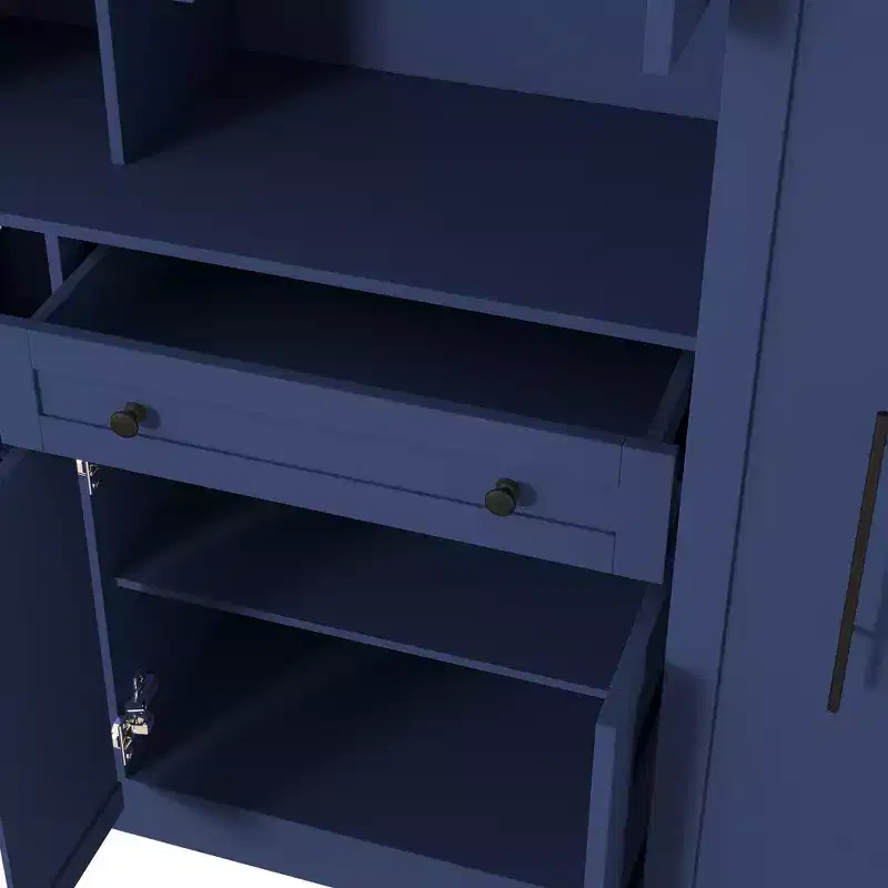 Kitchen Pantry Cabinet with Hutch and Pull-Out Side Cabinet