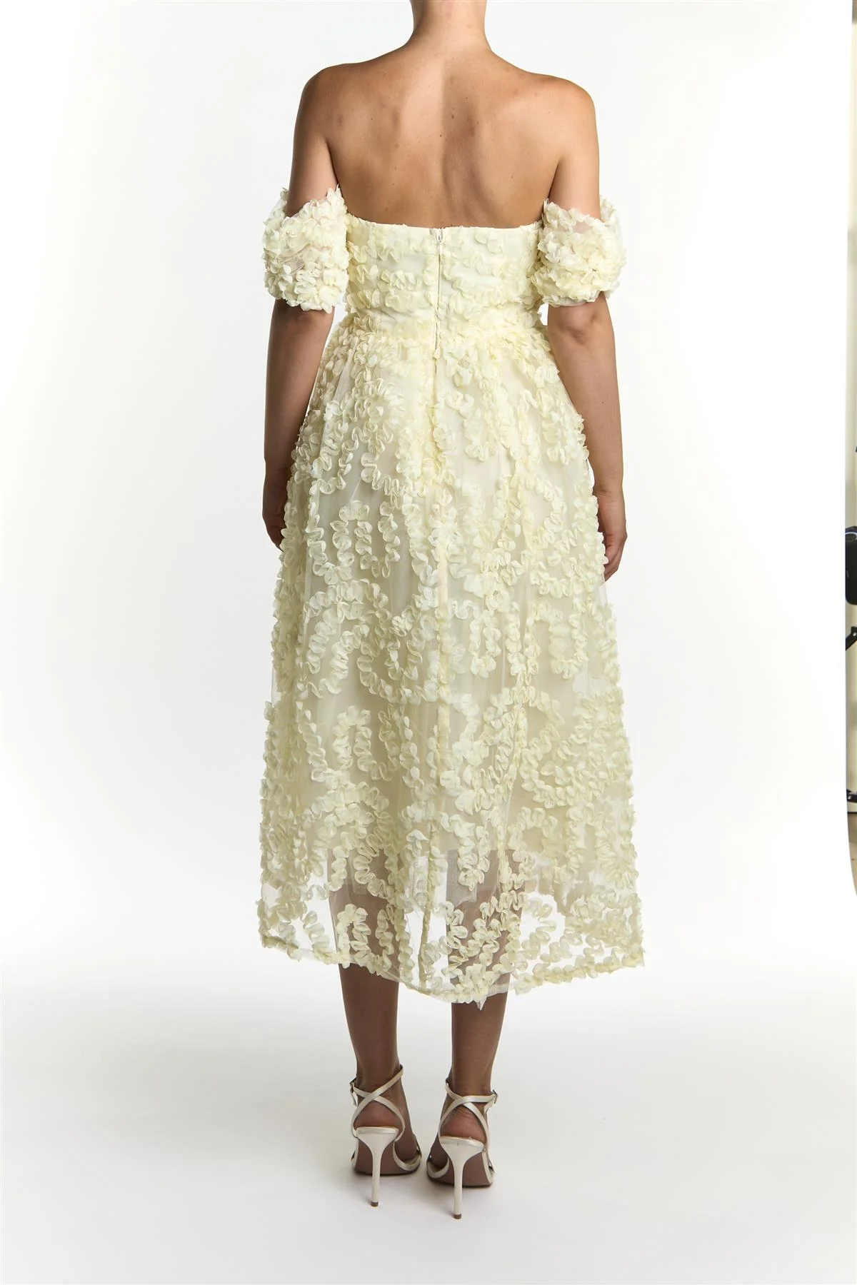Pale-Yellow Amelia Bardot Bust Cup Midi Dress