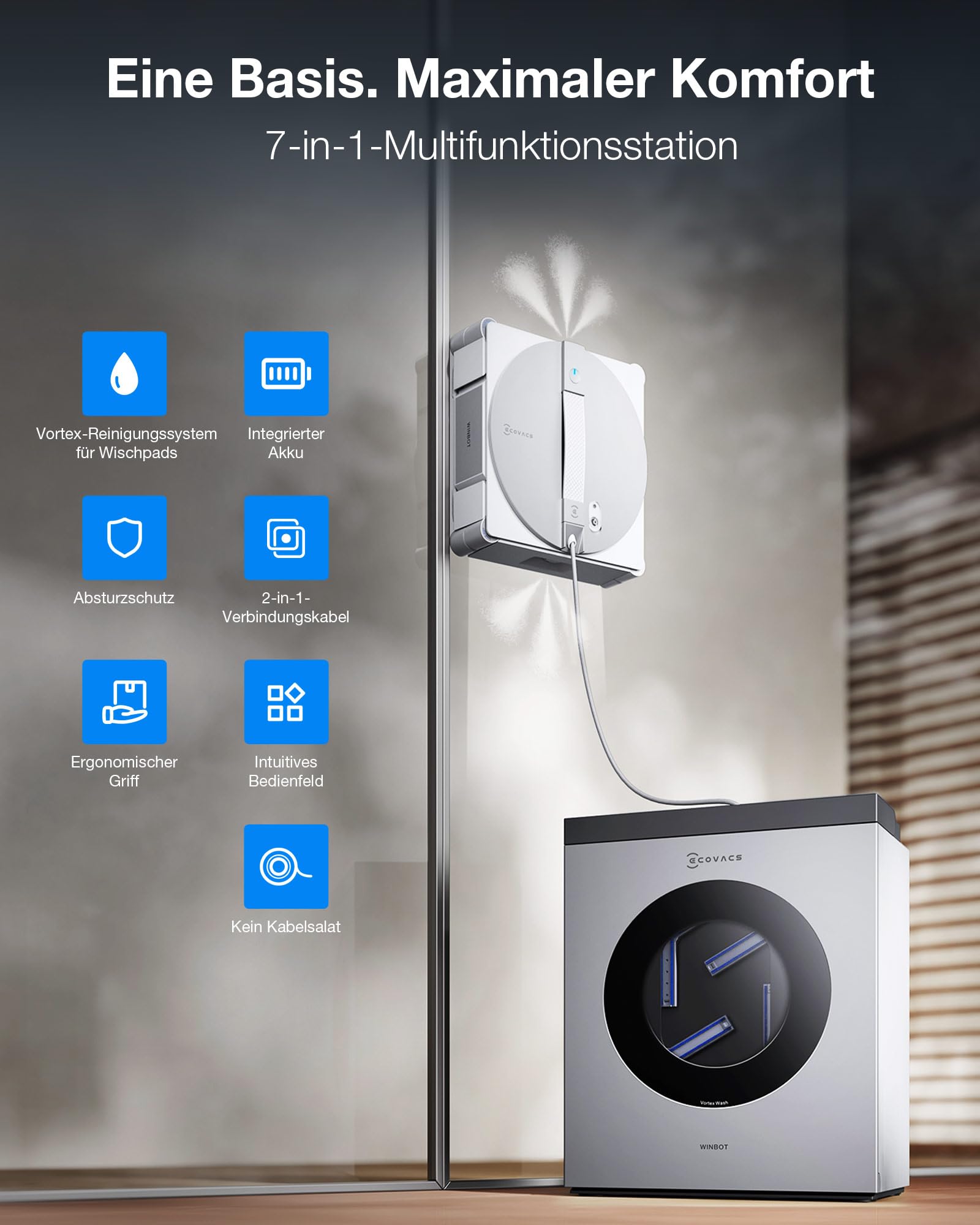 Fensterputzroboter W3 OMNI mit Multifunktionsstation, automatischer Wischpad-Reinigung und App-Steuerung