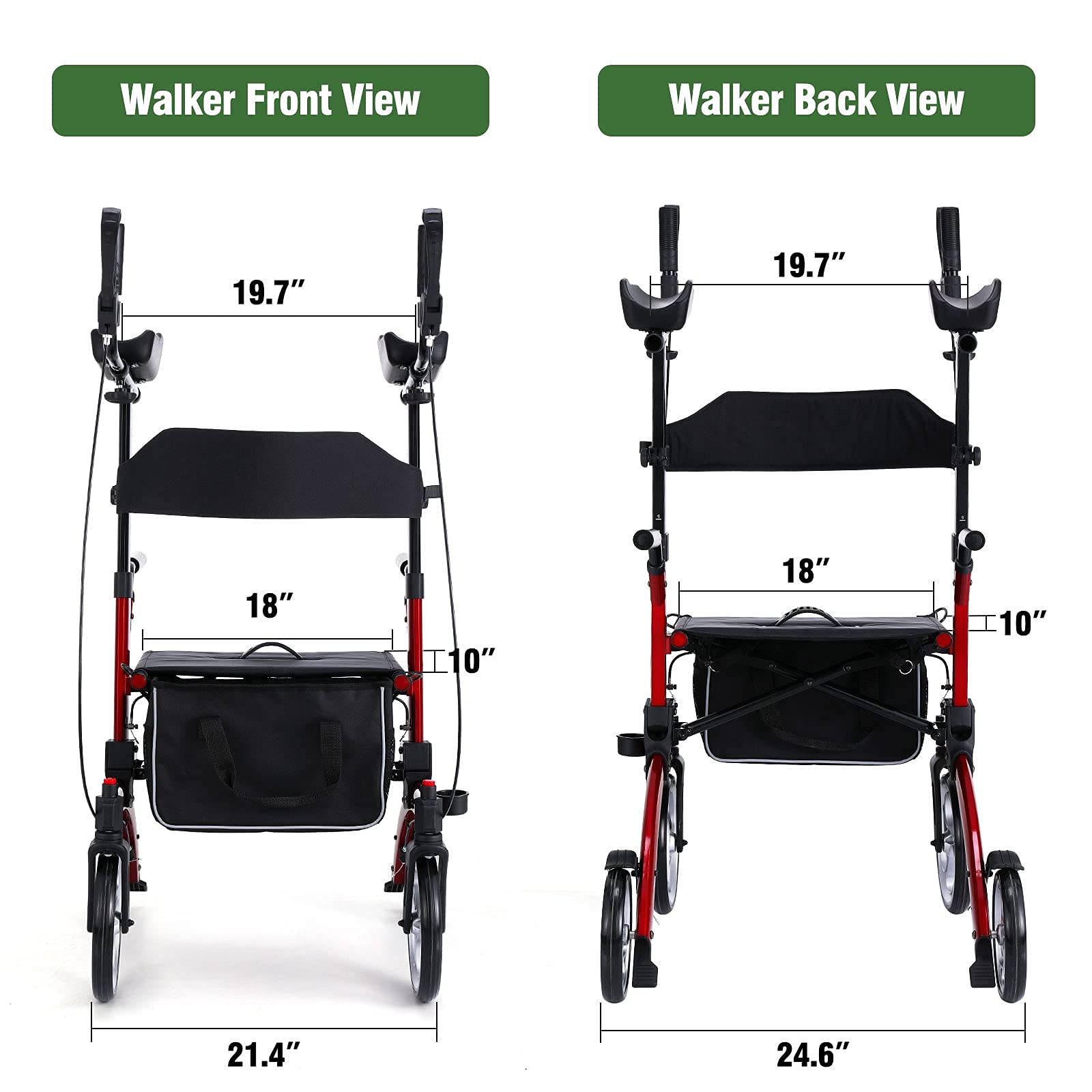 Healconnex Upright Rollator Walkers for Seniors- Stand up Rolling Walker with Seats and 10" Wheels, Padded Armrest and Backrest,Tall Rolling Mobility Aid with Basket, Foam Handle to Stand up