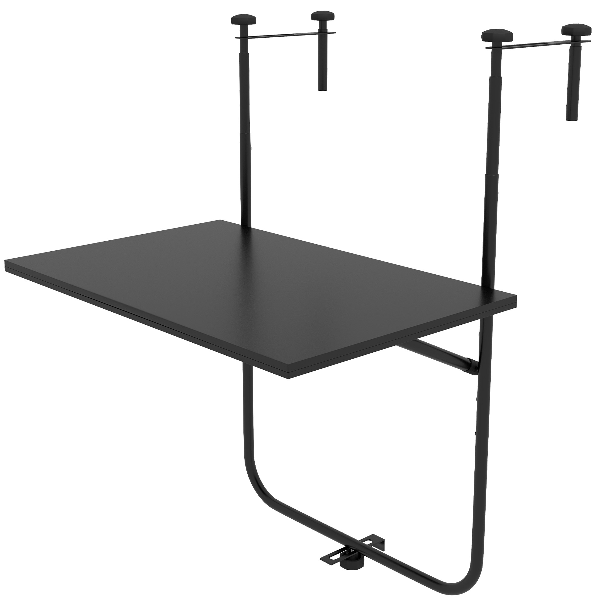 Outsunny Balkontisch, für Geländer 6-15cm Dicke, verstellbar, klappbar, rostfreies Metall, 62x60x85,5cm, Schwarz