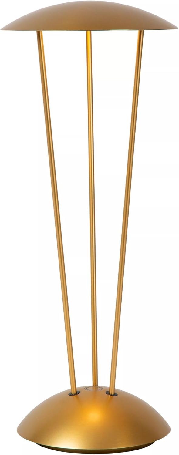 Licht-Erlebnisse LED Akku Tischlampe außen Aluminium Gold IP54 Balkon Terrasse 31 cm 2700-3000 K dimmbar kabelloses Aufladen Ladestadion Moderne Tischleuchte Garten SIRU