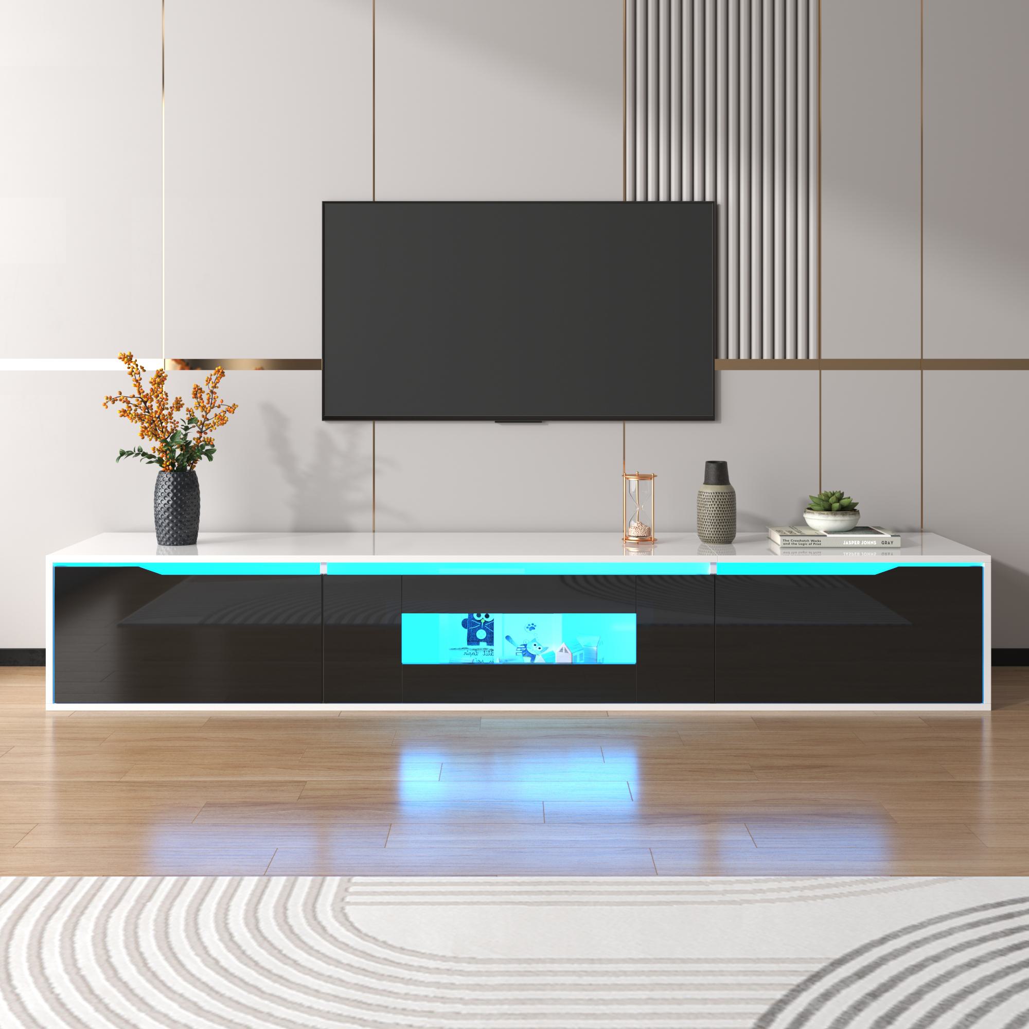 TV unterschrank hochglanz led beleuchtung modern design fürs Wohnzimmer, schwarz, weiß