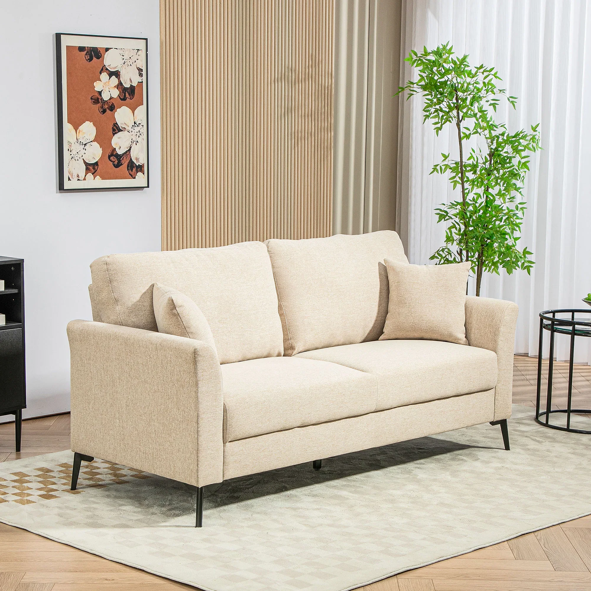HOMCOM 2-zitsbank comfortabele bekleding afneembare kussens Beige