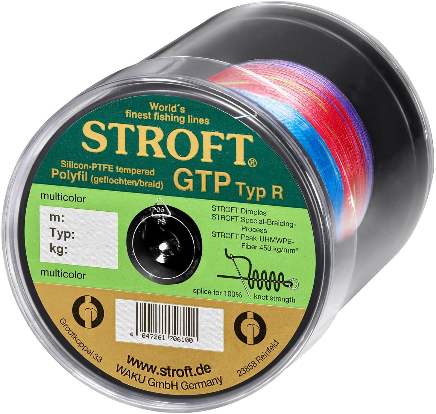 Schnur STROFT GTP Typ R geflochtene Angelschnur 600m multicolor 8-fach PE Braid, hohe Tragkraft, extrem abriebfest, rund & fest geflochten, für Spinnfischen & Raubfisch wie Barsch, Zander & Hecht