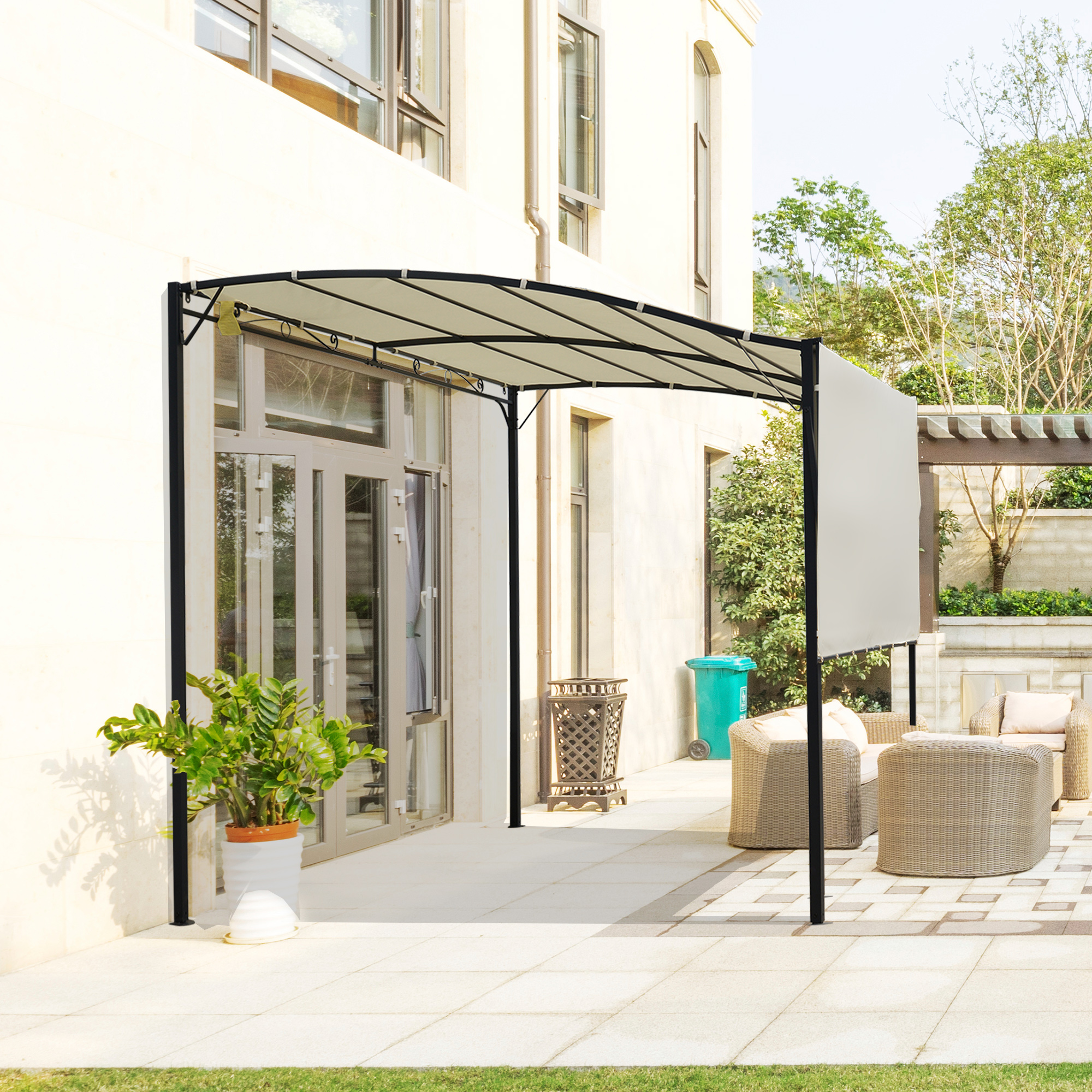 Outsunny Pavillon mit klappbarer Dacherweiterung wetterfest 3 x 2,5 m Cremeweiß