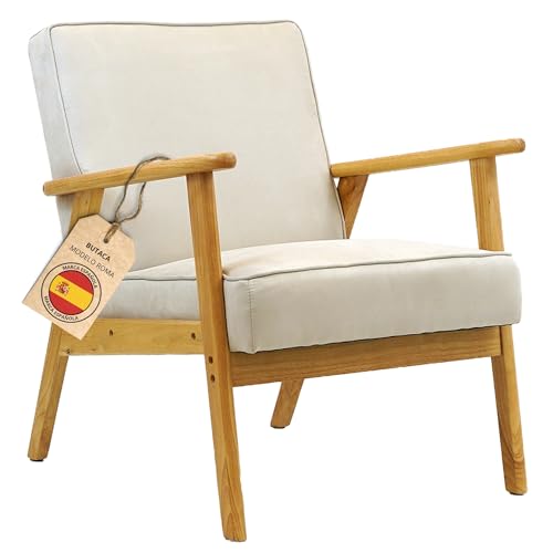 HOME DESIGN & CONFORT Poltrona Roma antimacchia in stile nordico   Poltrone da salotto in legno massello   Poltrona da camera (Beige/Naturale) : Amazon.it: Casa e cucina