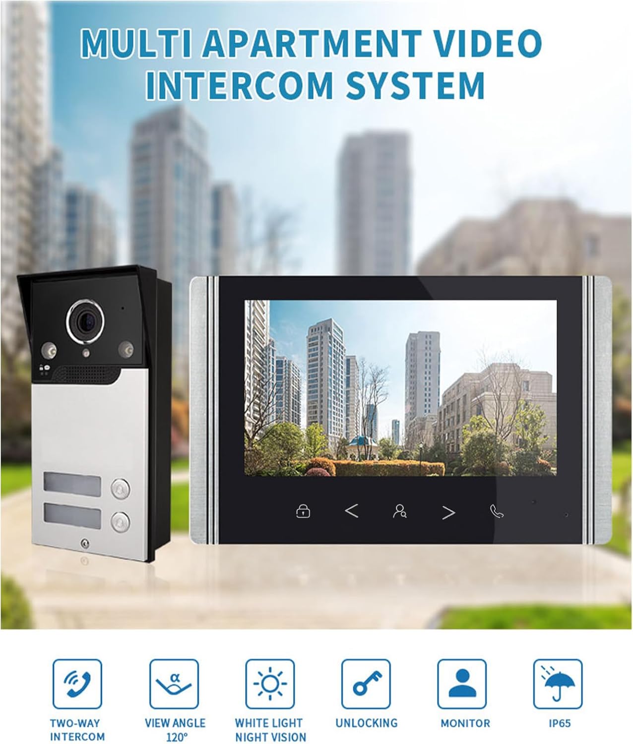 WIFI Smart Video Campanello Citofono BT TY APP Telecomando Schermo da 7 Pollici 1080P HD Visualizzazione Notturna IP65 Impermeabile per Villa Home Office Appartamento (Spina europea)