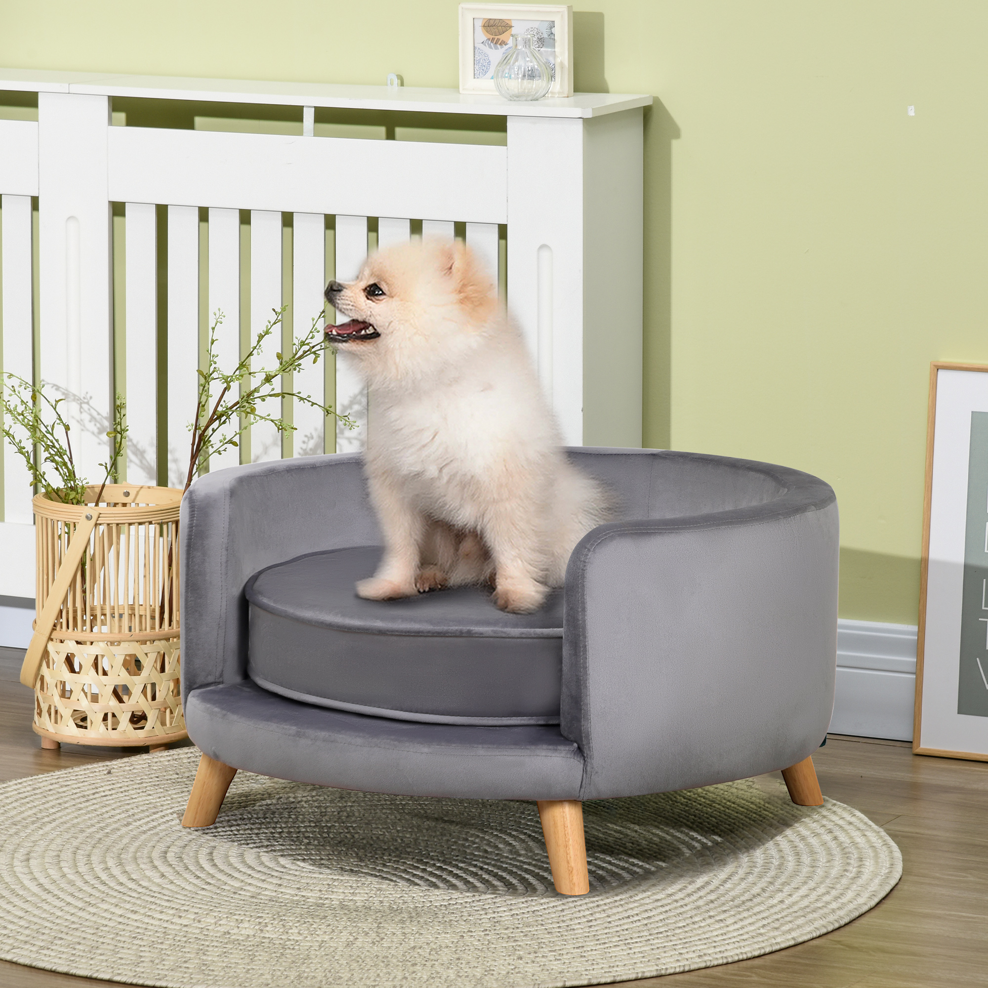 PawHut Hundesofa, weiches Sitzkissen, abnehmbarer Bezug, für Hunde bis 10 kg, grau, 68 x 68 x 35cm