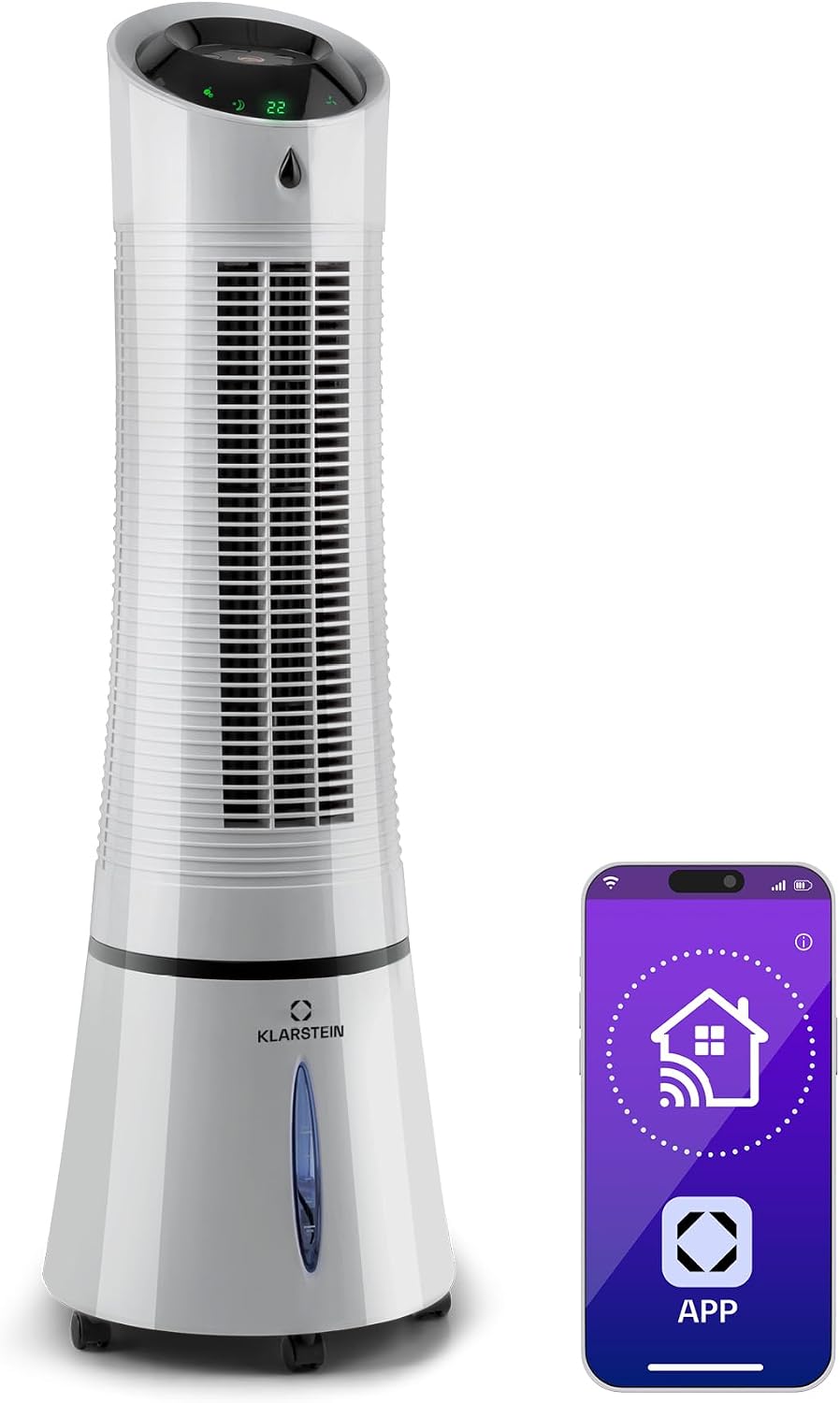 Klarstein 4-in-1: Smart Luftkühler, Ventilator, Luftbefeuchter & Ionisation I 6 L Wassertank, Oszillation, 30 W, 210 m³/h, Timer I Klimagerät ohne Abluftschlauch, Mobiles Klimagerät, Silber