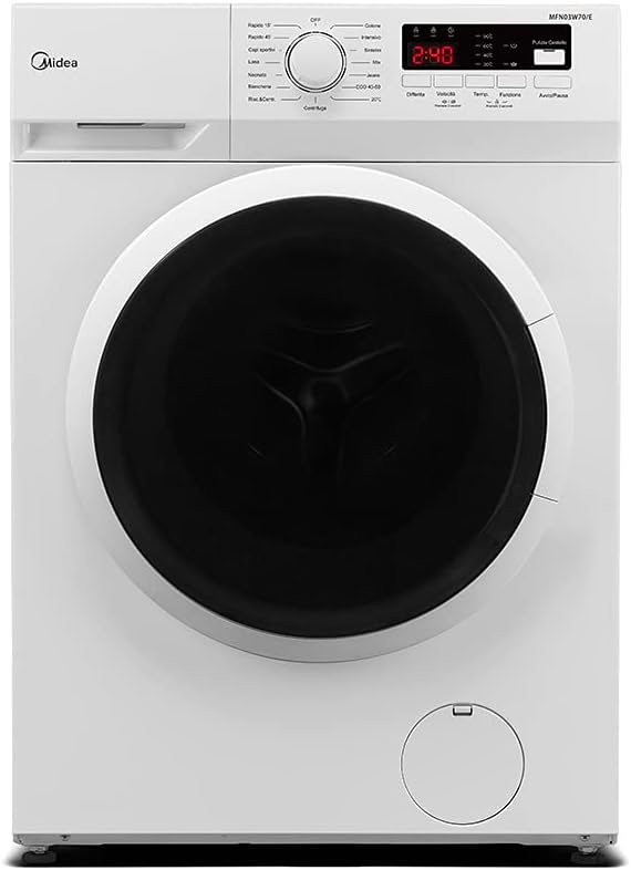 Midea MF100W70/E Front Loading Washing Machine, 7 kg, 40 cm Deep Slim Design, 1200 RPM, Hygiene 90 °C, Multiple Temperature Options, White