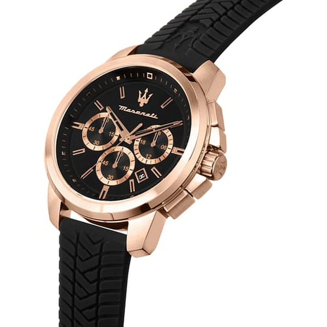 Orologio Maserati Successo crono nero e oro rosa cinturino silicone R8871621012
