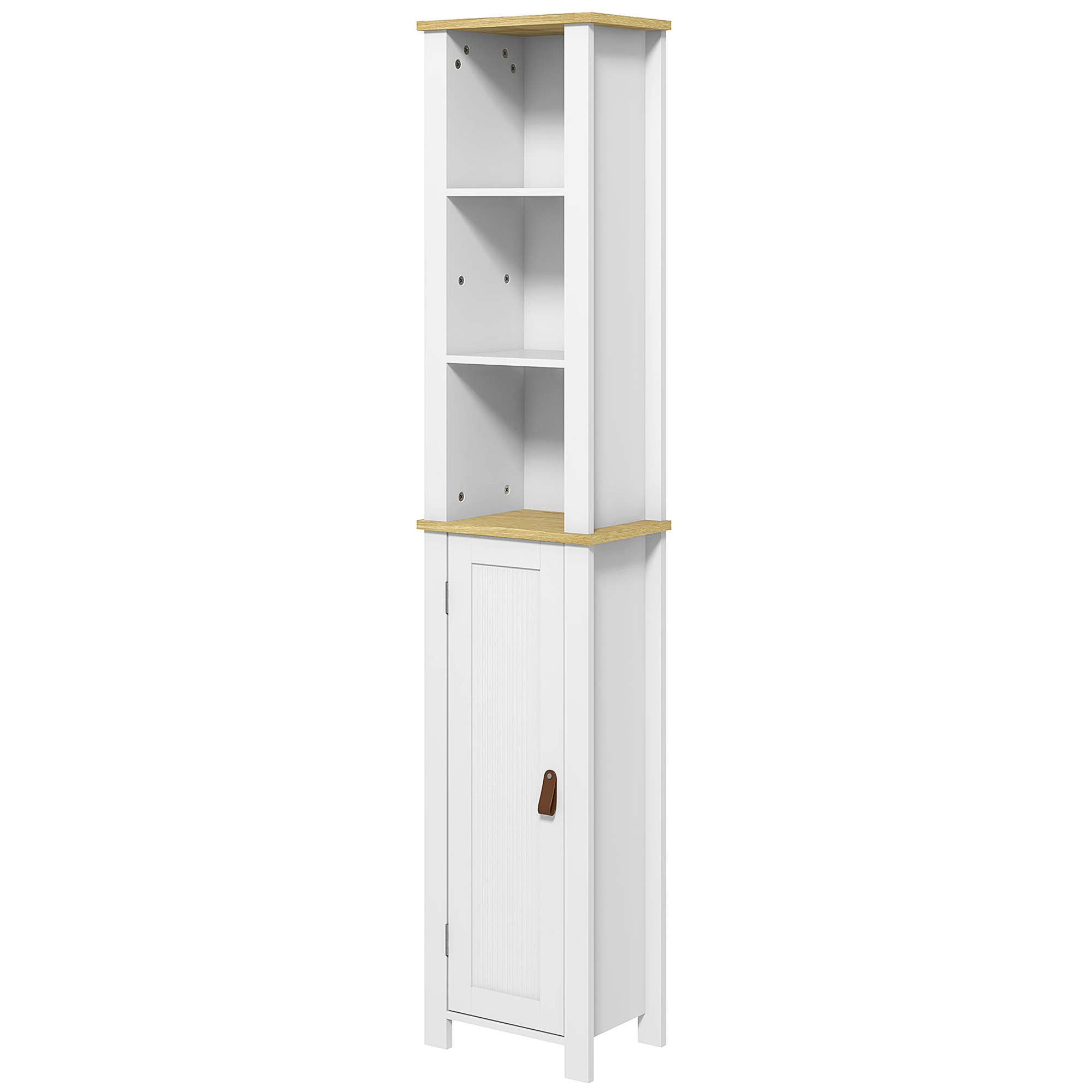 kleankin Badezimmerhochschrank mit 3 Regalen verstellbaren Regalen Türverkleidung mit Laminat 34 x 23 x 165 cm weiß