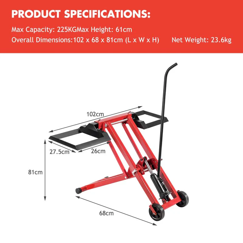 500 LBS Hydraulic Lawn Mower Lift Jack for Riding Tractors, Adjustable Heavy Duty Zero Turn Riding Mower Lift for Maintenance