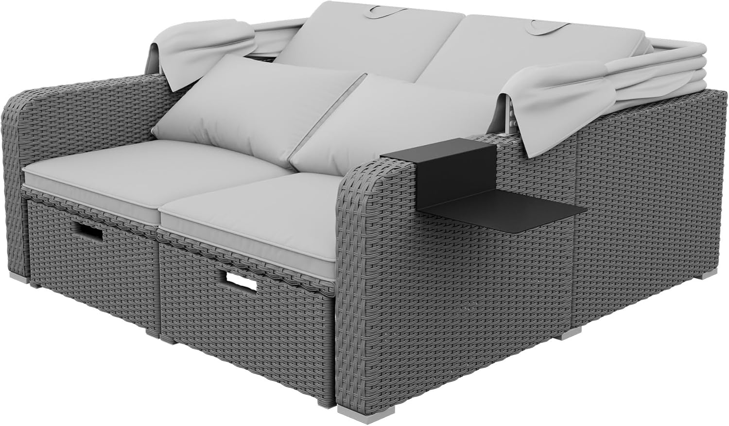 Polyrattan Gartenmöbel für 2 Personen, Gartensofa, Loungesofa, Abnehmbare Markise, Polyrattan und Schwamm, Gray