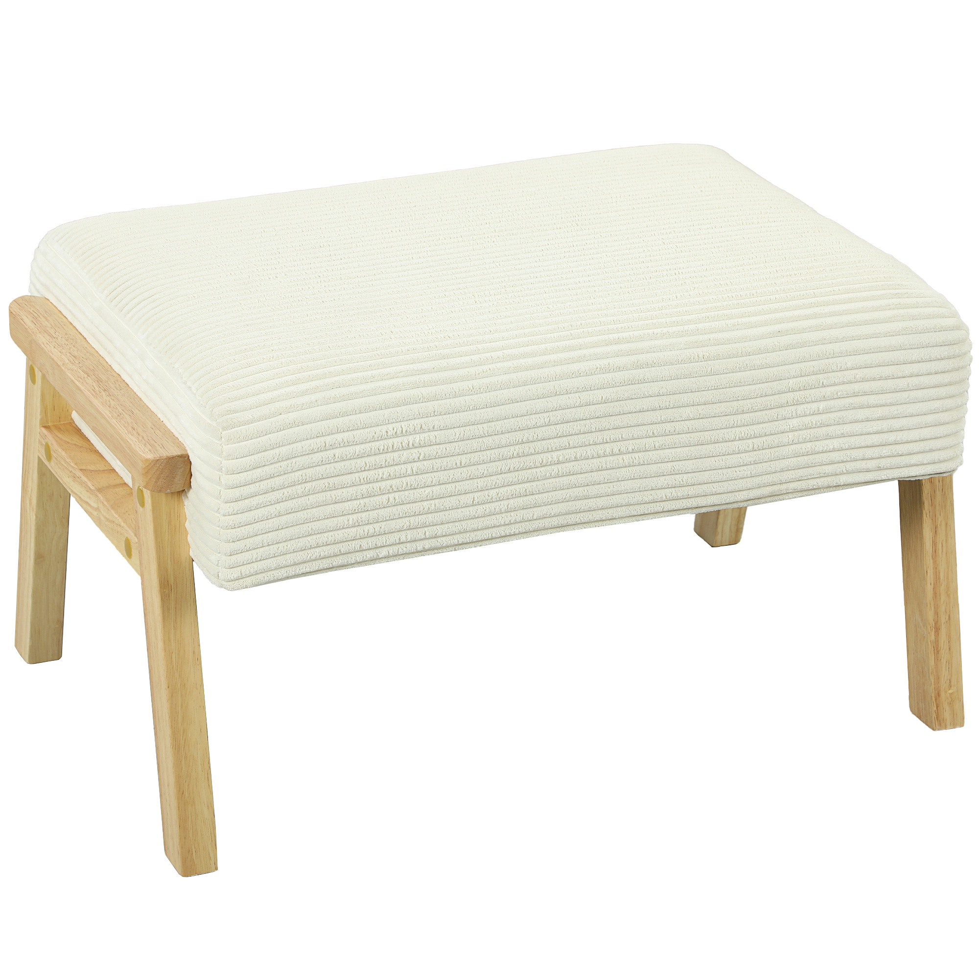 HOMCOM Sitzhocker Hocker mit weichem Sitzkissen Holzbeinen Fußhocker mit Cordoptik Cremeweiß