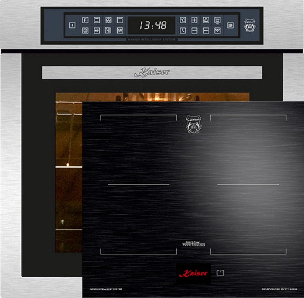 Backofen-Set Herd Set Autark Edelstahl Einbau Backofen 86L Temperatursonde – Bratautomatik 15 Fkt. Grill Air fryer Full Touch 60 cm mit Induktionskochfeld 60 cm FREE ZONE mit 2 FLEX Induktions-Zonen TFT Display EH 6306 N R+KCT 6140 FI.