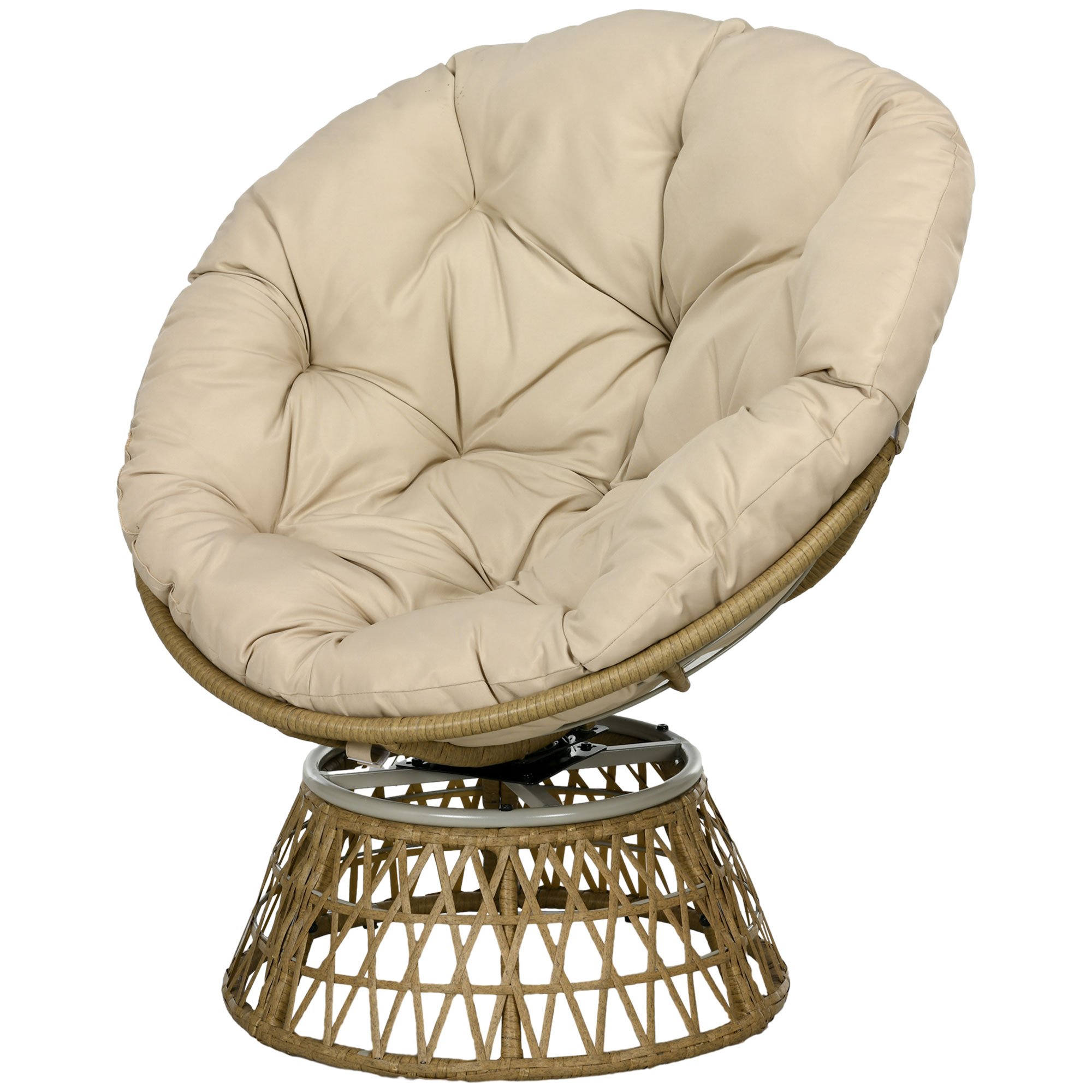 Outsunny Korbsessel Rattansessel Outdoor-Sessel, Boho-Stil, wetterbeständig, 85 cm x 70 cm x 82 cm, Creme + Natur