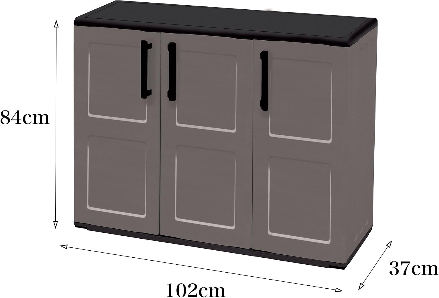 Dmora - Armadio da esterno Gesves, Mobile balcone multiuso, Armadietto outdoor 3 ante, 100% Made in Italy, 102x37h84 cm, Grigio e Nero, Finitura quadri