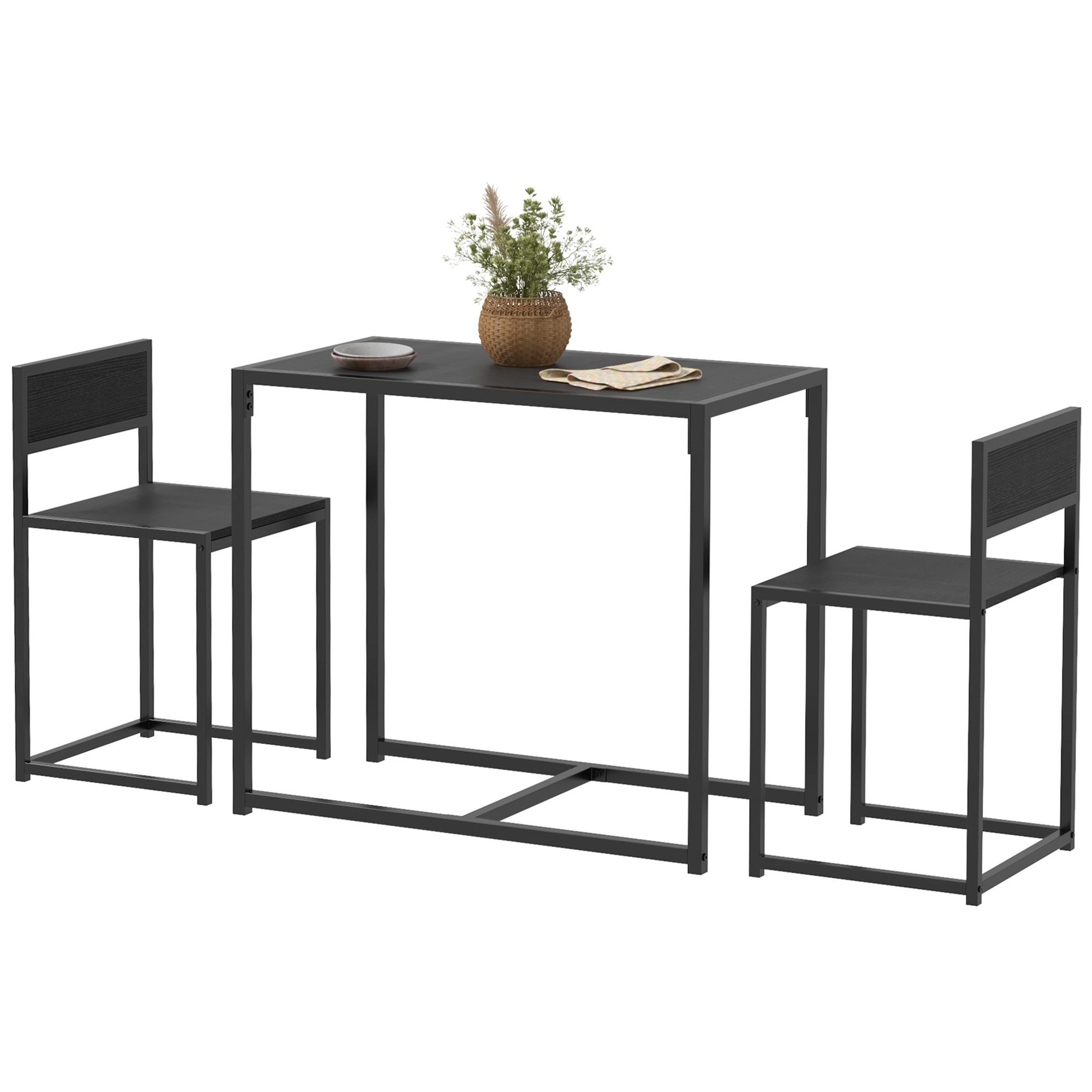 HOMCOM 3-teiliges Bartisch-Set Hochtisch-Set 3-teilig, 2 Stühle, 1 Tisch, 90 cm x 47 cm x 76  cm, Schwarz