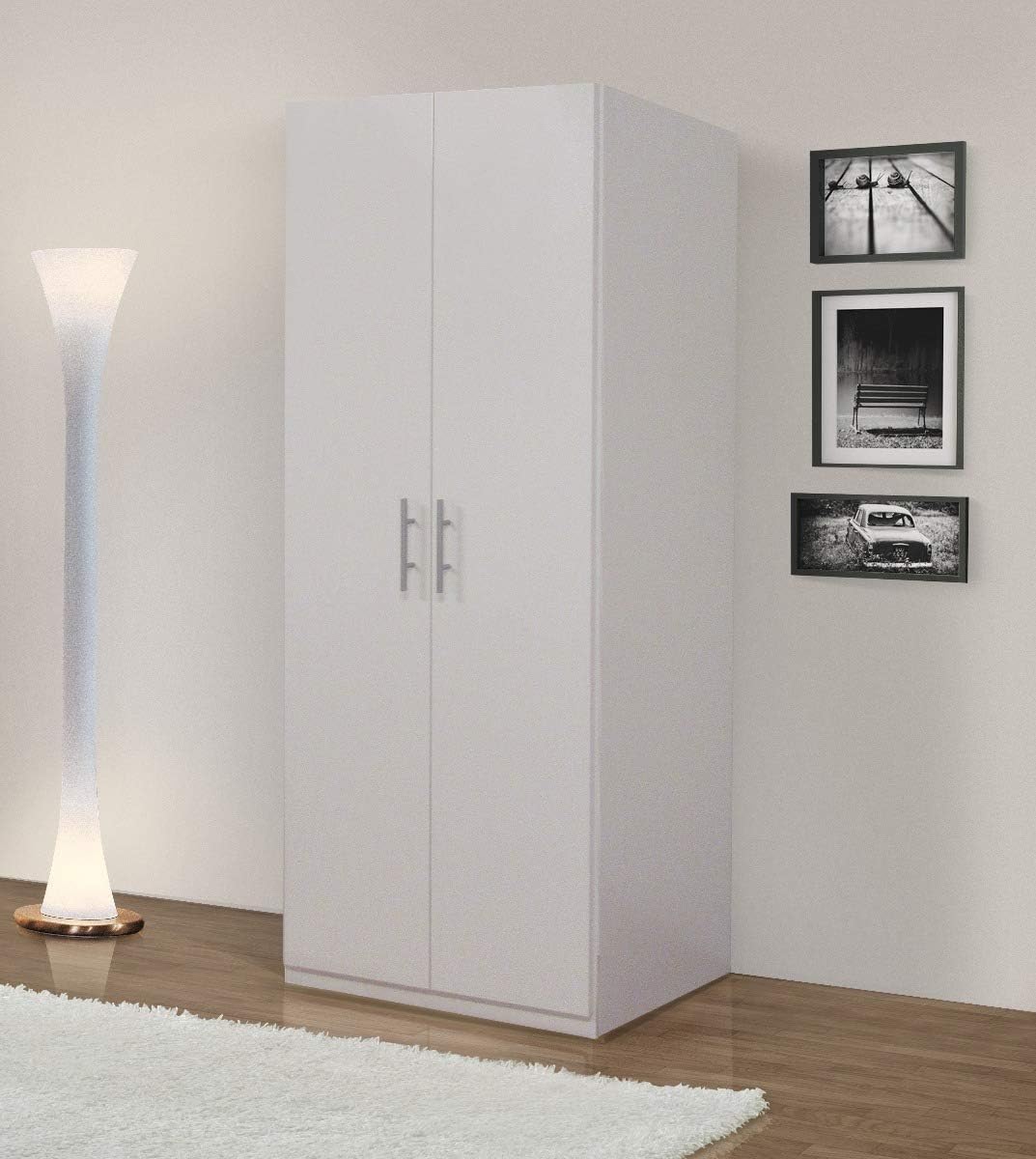Swift Wardrobe 2 Doors Bedroom Matt White Made in Italy L.91 D.53 H.202 cm