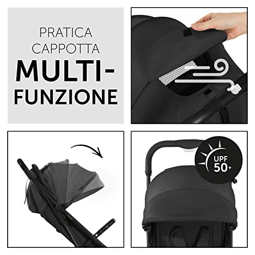 hauck Passeggino Da Viaggio Travel N Care Per Bambini Da 0 Mesi a 22kg   Passeggino Compatto Reclinabile, Ultraleggero 6,9kg   Si Piega Con Una Mano, UPF50 , Ruote EVA, Cesto Fino 3kg   Nero : Prima infanzia