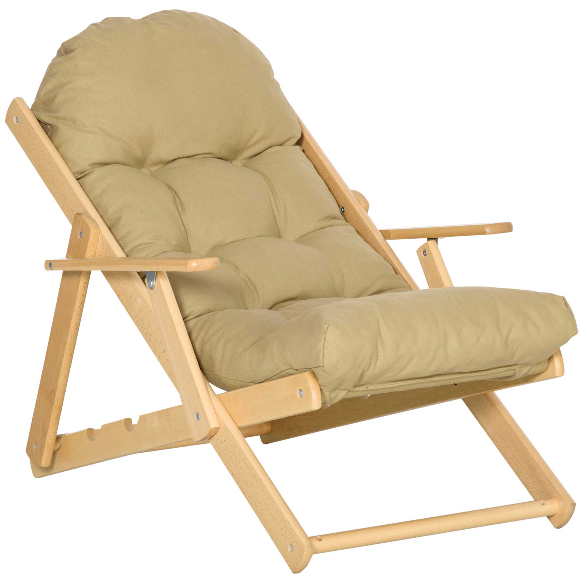 HOMCOM Akzentsessel, Relaxsessel, verstellbare Rückenlehne, Buchenholzrahmen, bis 120 kg, Braun
