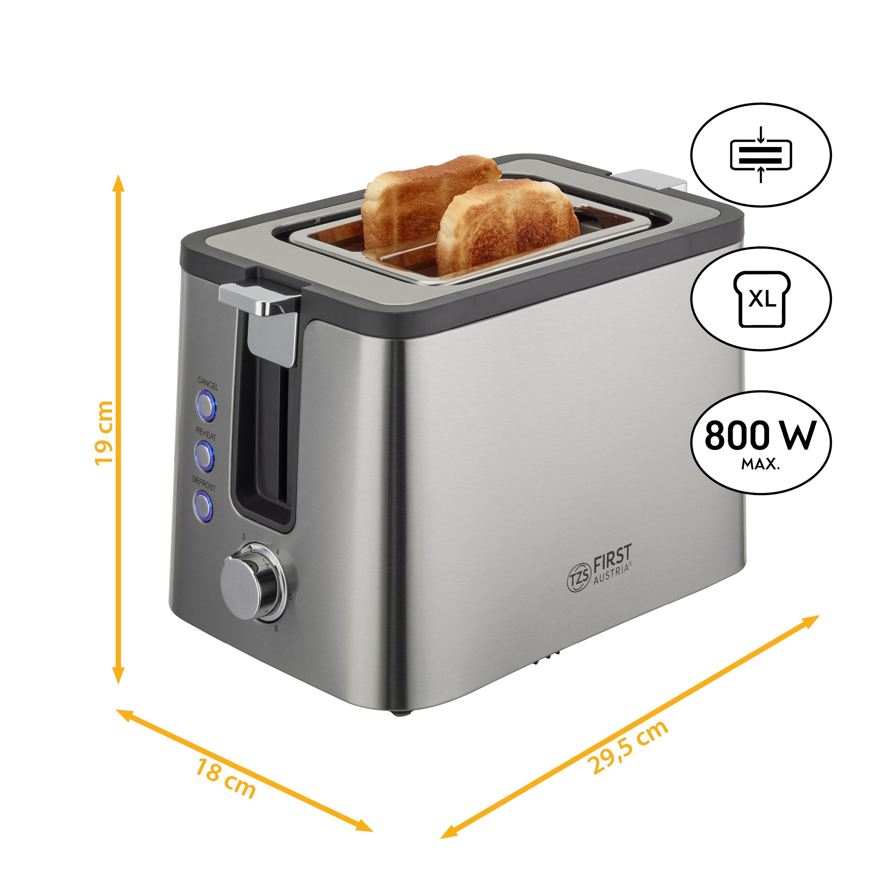 Toaster 2-Scheiben-Toaster, Brotzentrierung, Auftau- & Aufwärmfunktion, 800W