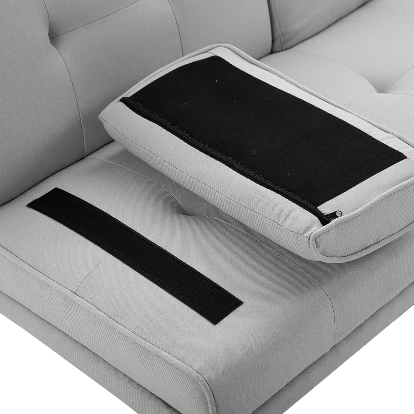 HOMCOM Schlafsofa 3-Sitzer mit verstellbarer Rückenlehne & Tisch hellgrau