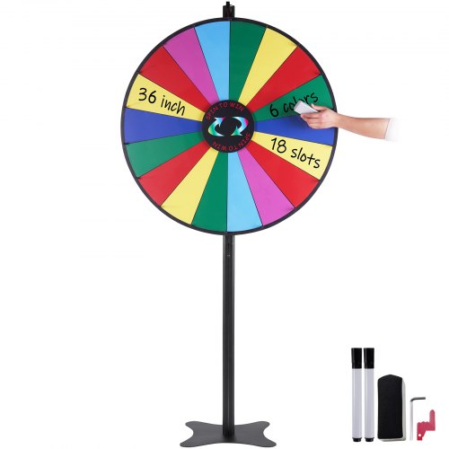 VEVOR 91 cm Glücksrad mit 18 Fächern, Rouletterad mit Trocken Abwischbarem Stift & 2 Markern, zum Aufstellen auf dem Tisch oder auf dem Boden, um Glücksspiele für Partys, Kneipen usw.