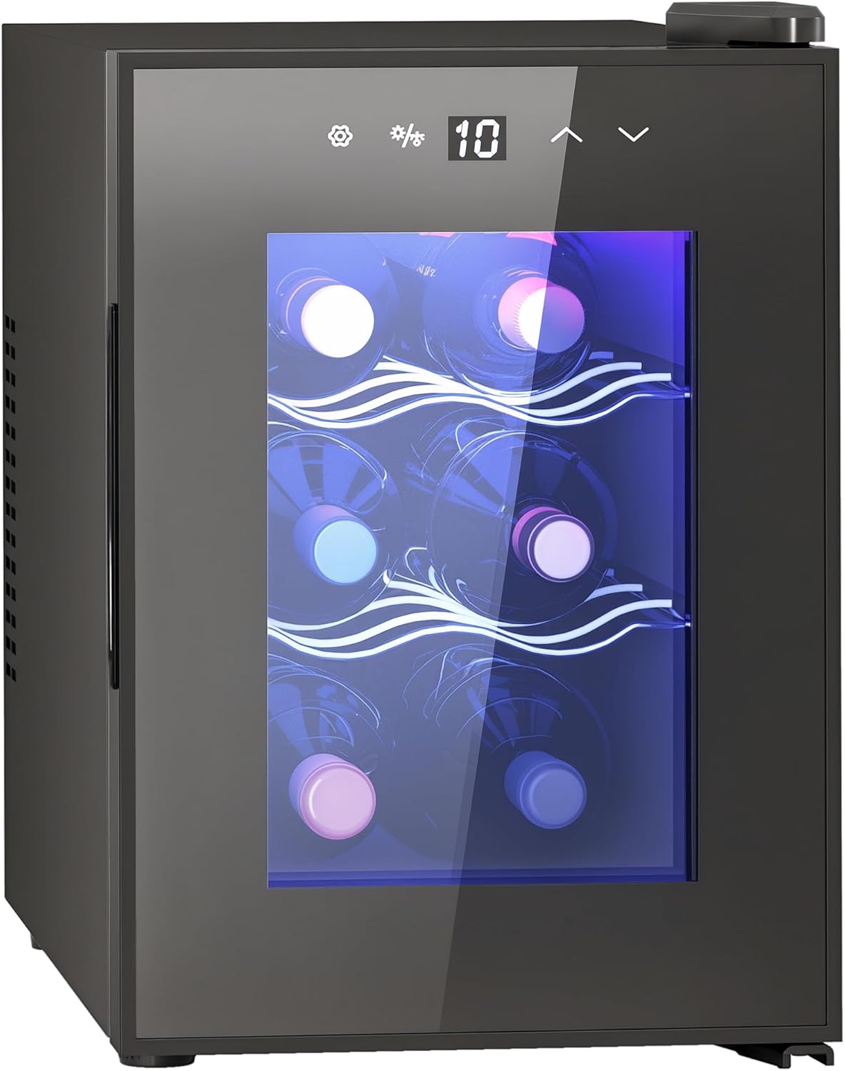 HOMCOM Wine Rack 6 Bottles 17L Silent Wine Refrigerator - Glass Door, LED Lighting, Digital Touch Screen, Mini Wine Cellar Temperature Control 8-18°C