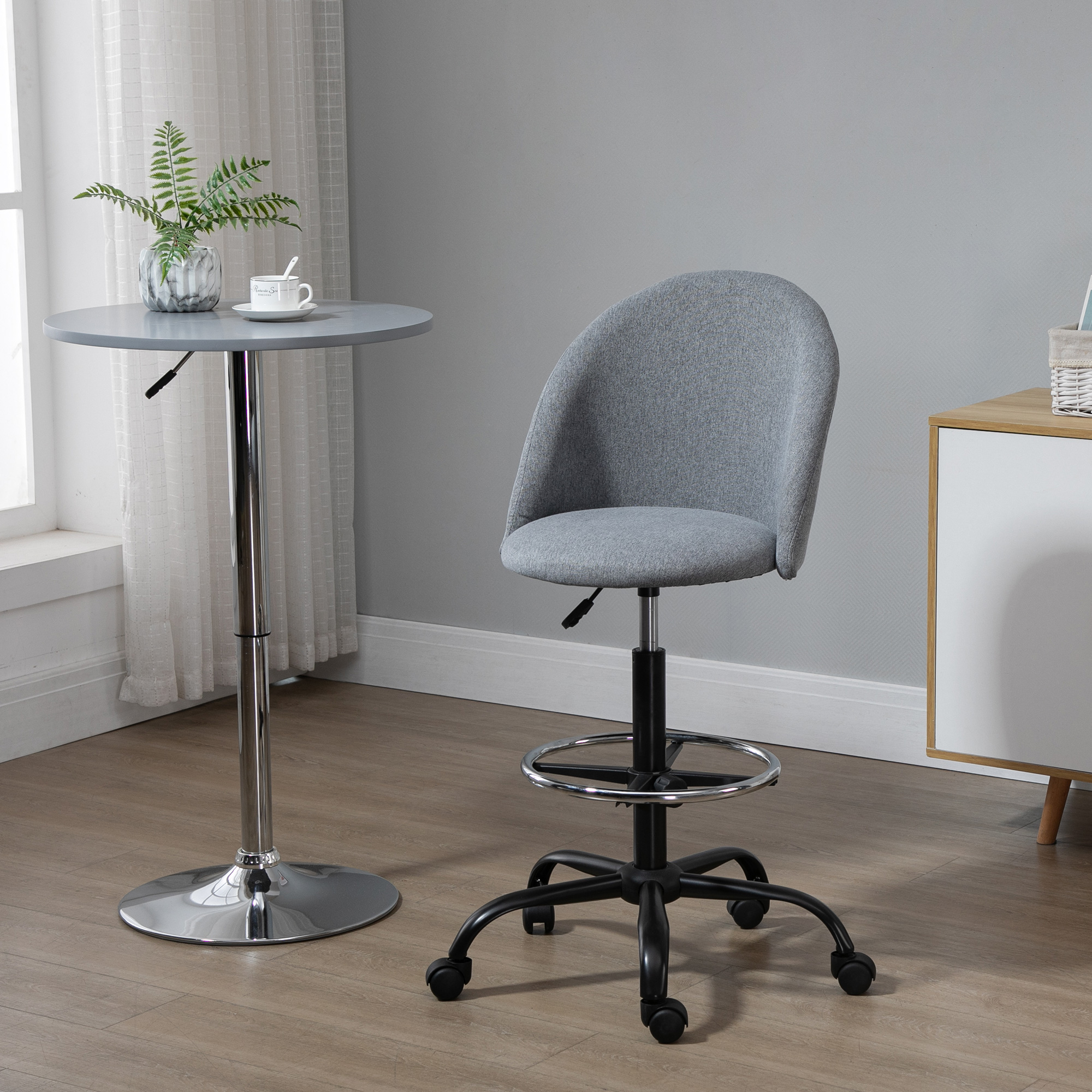 Vinsetto Höhenverstellbarer Schreibtischstuhl 105-125H cm drehbarer Bürostuhl Leinen Grau