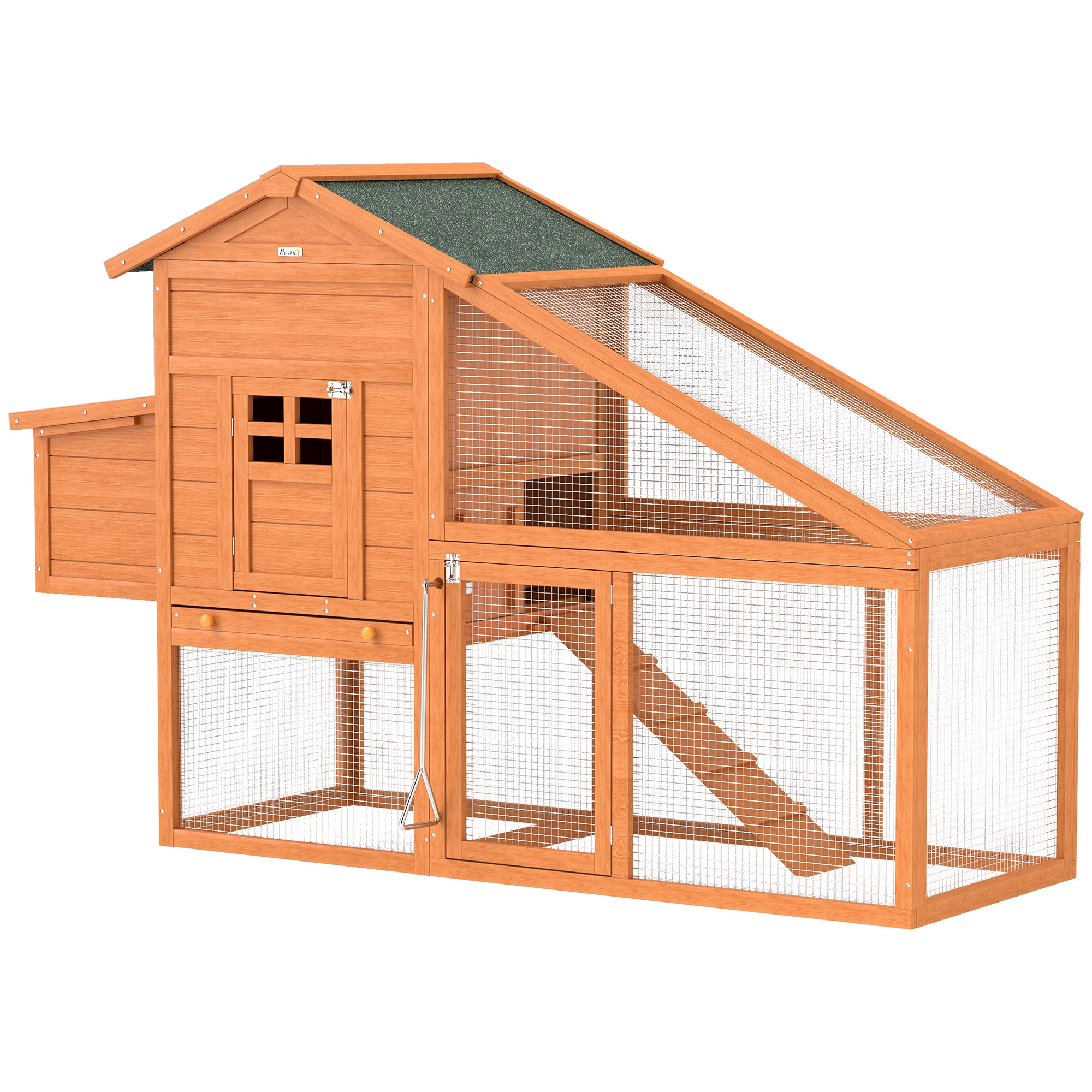 PawHut Hühnerstall Landhaus Hühnerkäfig auf Stelzen Vollausstattung Massivholz vorgeölte Kiefer 179 x 67 x 115 cm Orange