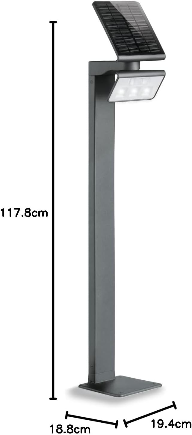 Steinel LED Solarleuchte XSolar GL-S silber, höhenverstellbar, 150 lm, 140° Bewegungsmelder, 5 m Reichweite, Grundlicht