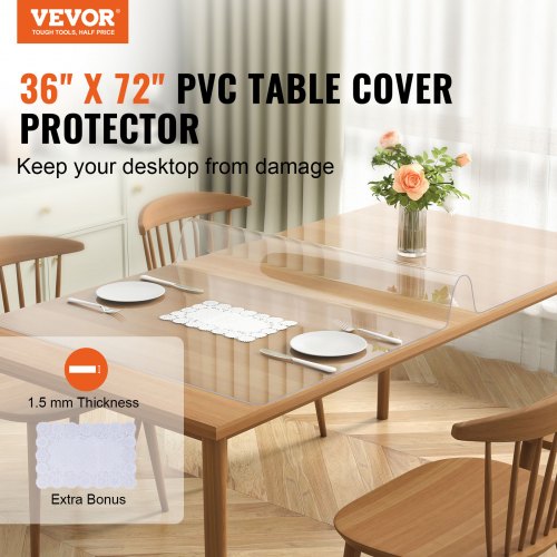 VEVOR Tischfolie Tischschutz Transparent 1,5 mm Dicke, Tischschutz-Folie PVC 918 x 1852 mm Rechteckige Tischdecke Tischfolie Abwaschbar Verschleißfest Hitzebeständig Wasserdichte Tisch-Schutzfolie