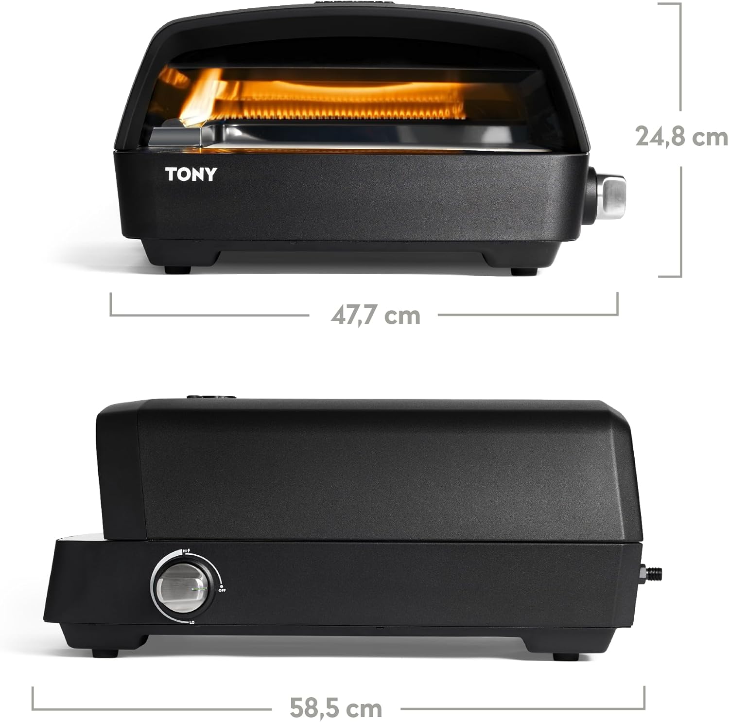 BURNHARD® Gas Pizzaofen - TONY, 450 °C, Tragbarer 5,9 kW Outdoor Ofen für Pizza (58,5 x 47,7 x 24,8 cm) inkl. Cordierit-Pizzastein, geeignet für Terrasse, Balkon und Garten