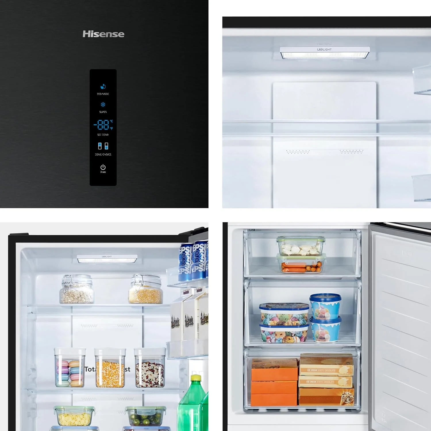 Hisense RB327N4ADD Koelvriescombinatie, EEK D, Total NoFrost, Verwisselbare Deurscharnieren, Flessenrek, 171 Liter Koelgedeelte, 85 Liter Vriesgedeelte, Roestvrijstalen look