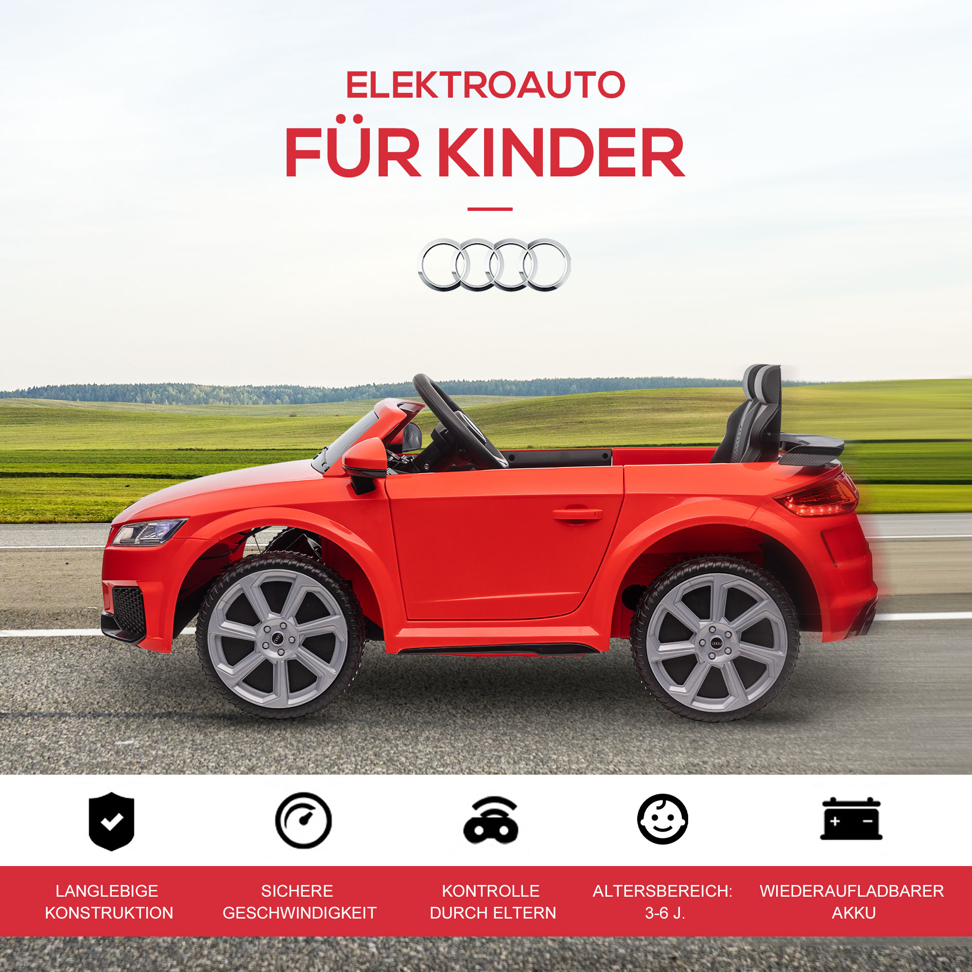 ? kindervoertuig elektrische auto Audi TT RS afstandsbediening MP3 3-8 jaar PP rood 103 x 63 x 44 cm | Aosom.de