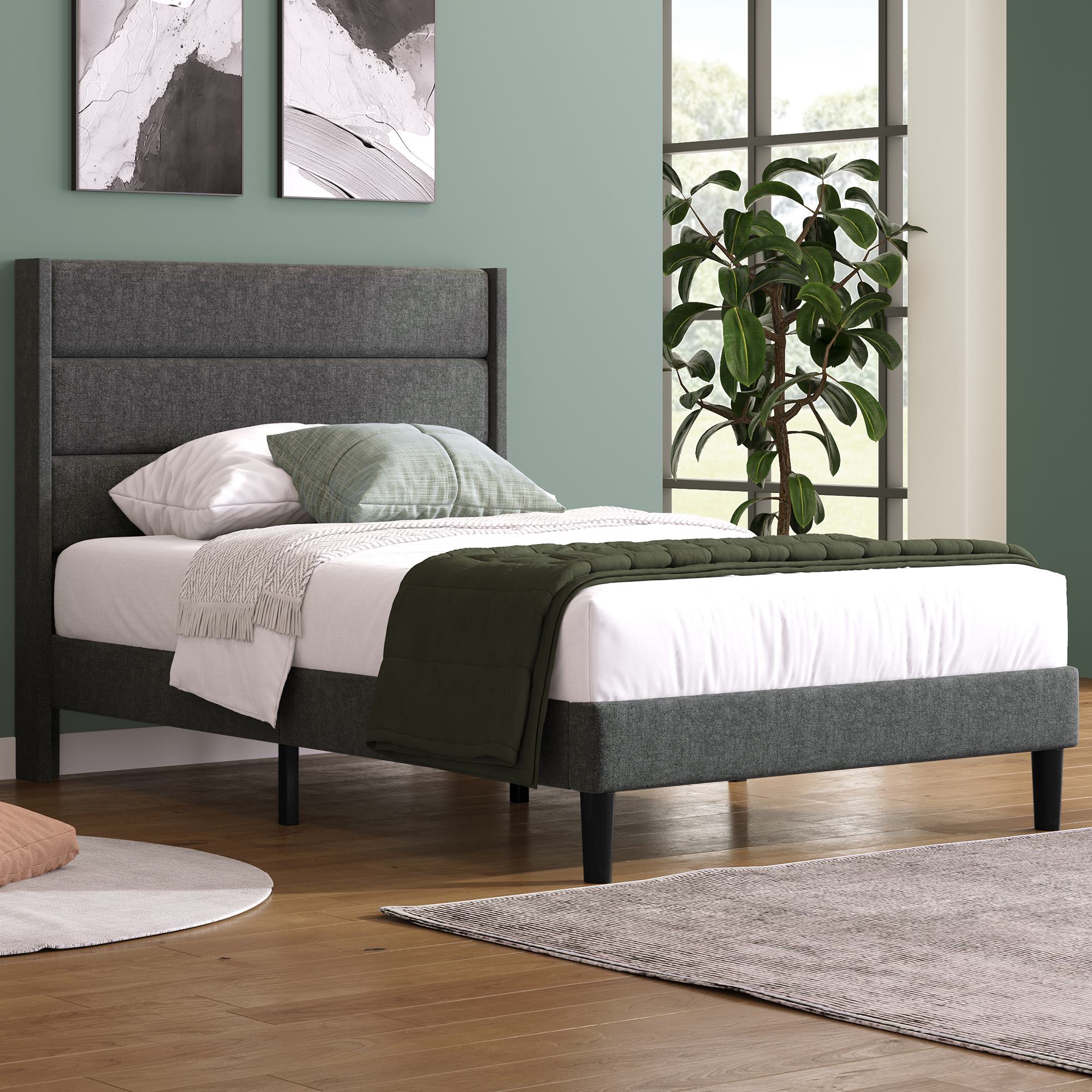 Bettgestell 90x200 Modernes Einzelbett mit Unterlager, Dunkelgrau
